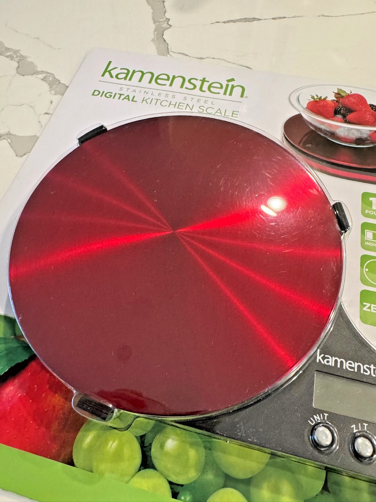 Kamenstein Stainless Steel Digital Kitchen Scale Red Metallic 11 lb Capacity New