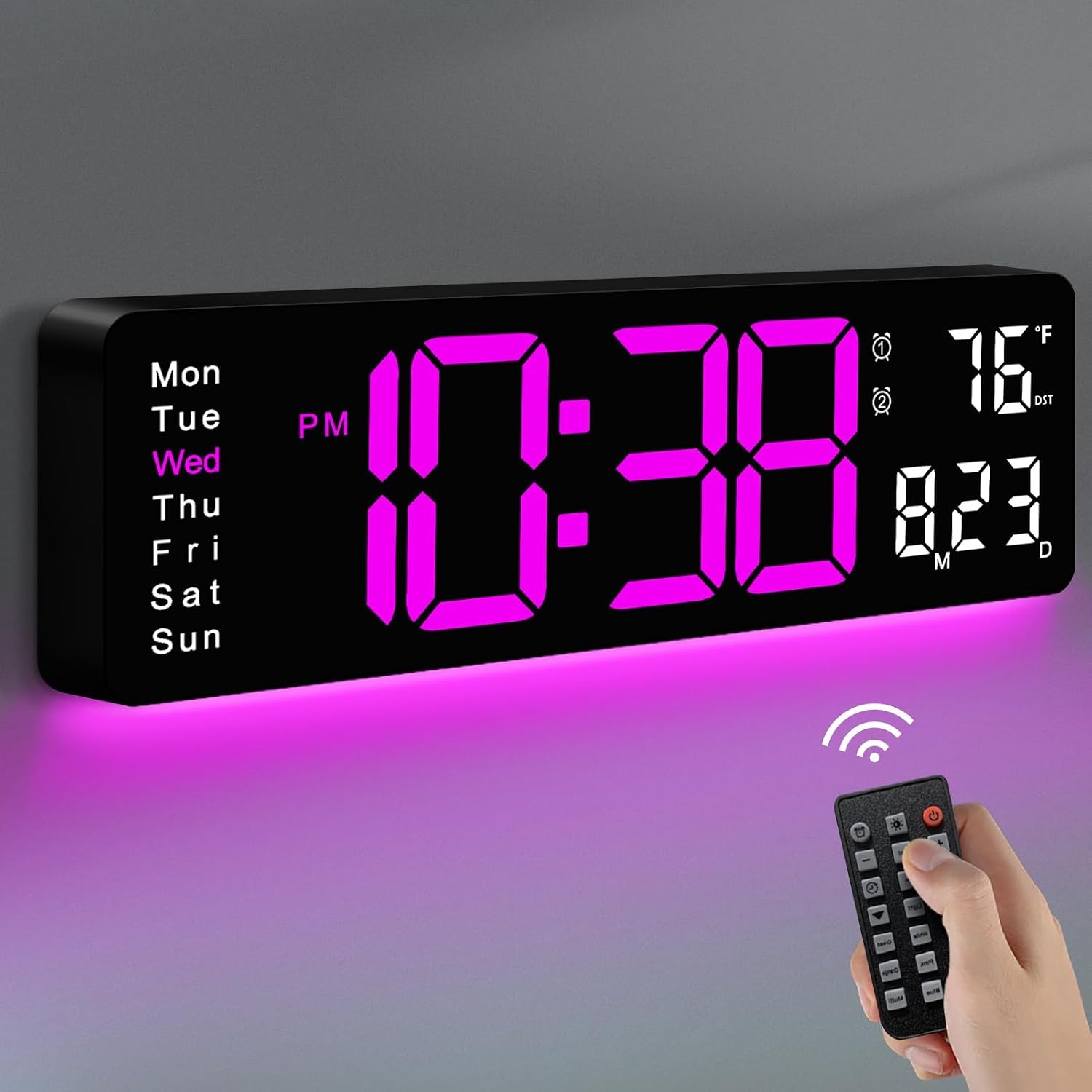Digital Wall Clock, 16″ Large Display Digital Clock with Remote Control Dimming