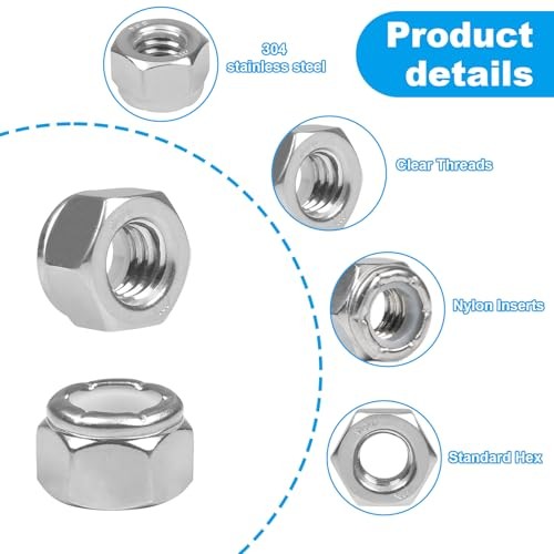 70PCS 5/16″-18 Nylon Insert Hex Lock Nuts,304 Stainless Steel 5/16″-18;70 PCS