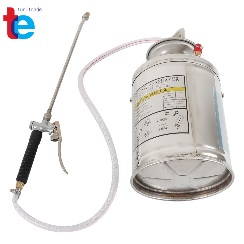 1Gallon 4L Stainless Steel Sprayer w/3′ Hose for Pesticide Clean and Sanitizing