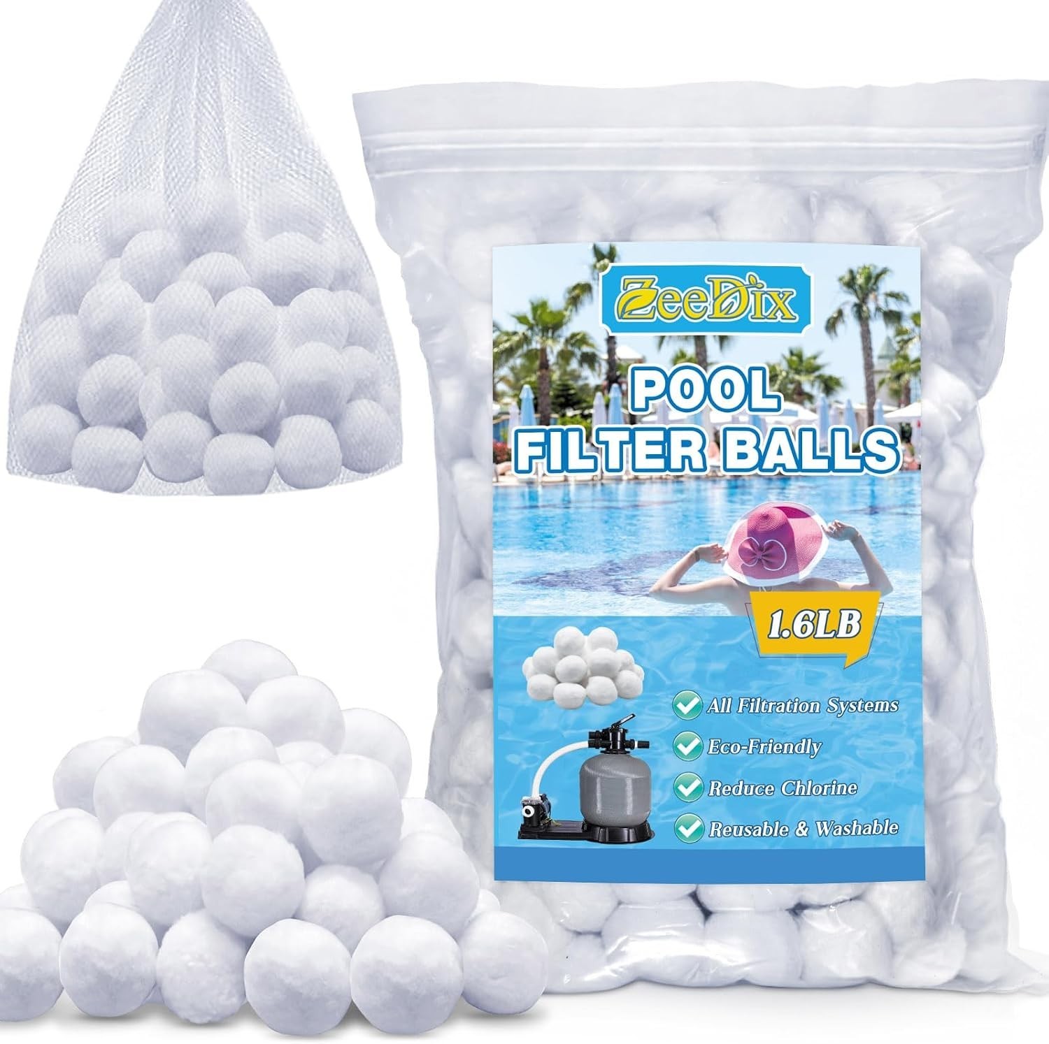 Efficient 1.6 lbs Reusable Pool Filter Media Balls: Replace 50 lbs Sand Easily