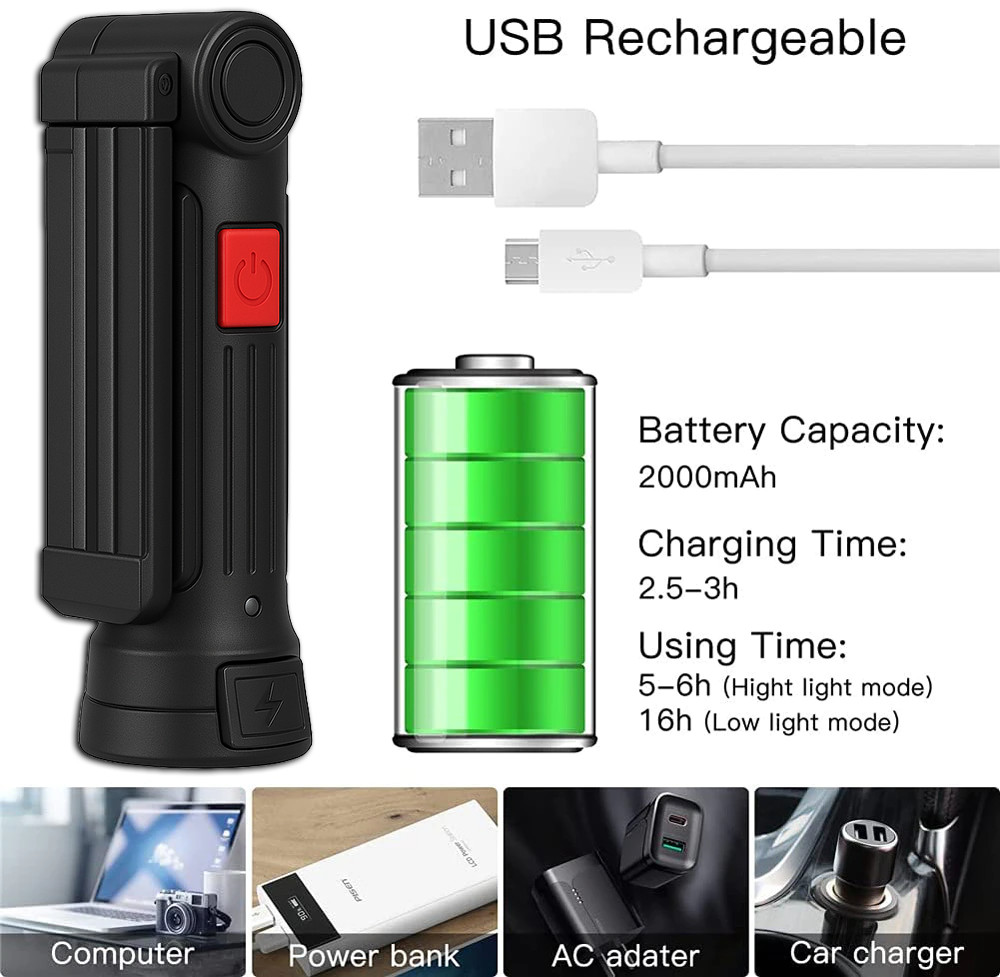Rechargeable LED COB Work Light Mechanic Flashlight Lamp Magnetic Base Bright