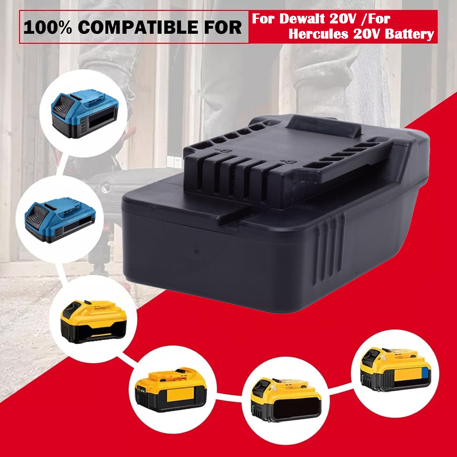 Converter For Dewalt 20V Li-ion Battery Adapter to For Bauer 20V Cordless Tools
