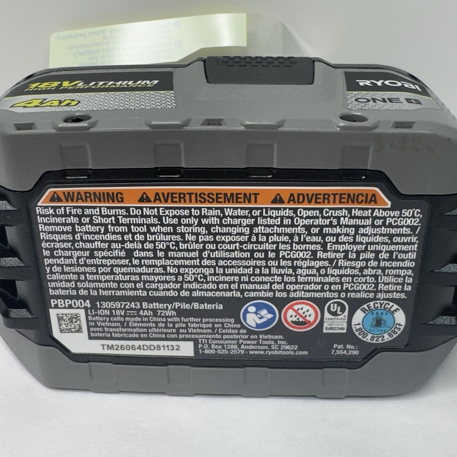 RYOBI ONE+ HP 18V 4.0Ah High Performance Lithium-Ion Battery PBP004 Genuine