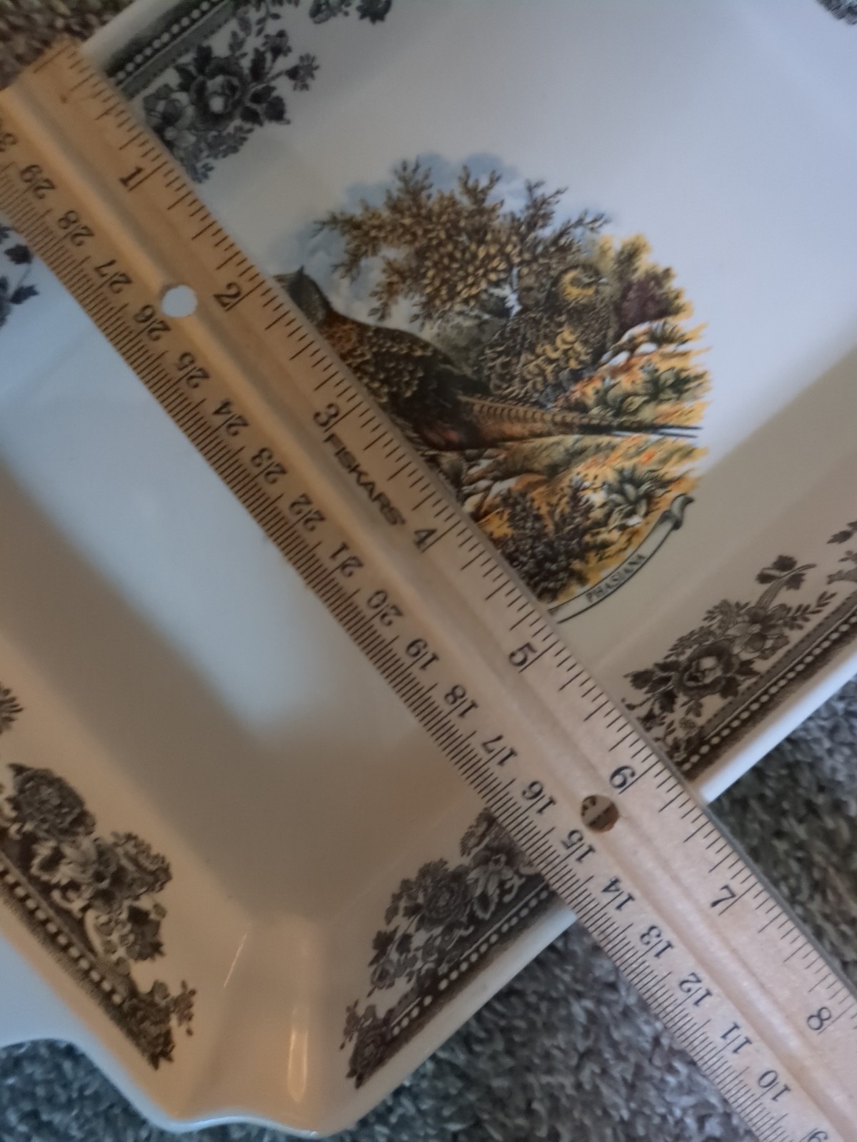 Churchill Vintage Game Pheasant Rectangular Porcelain Baking Dish Black Floral