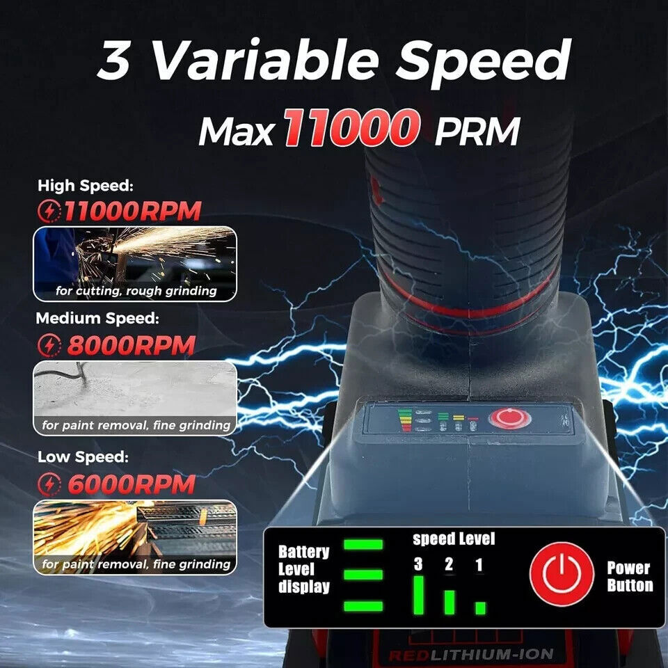 21V Cordless Angle Grinder Kit Power Tool Sander 9000RPM With 1 Battery & Charge
