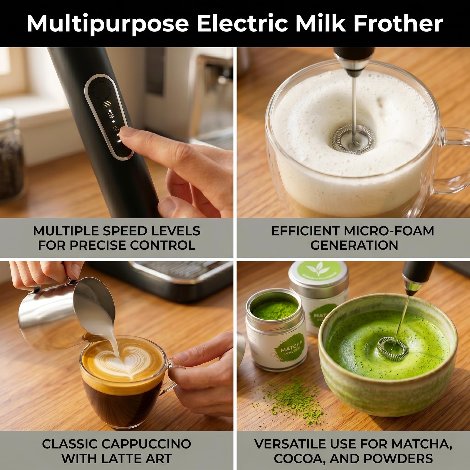 Rechargeable Milk Frother, Coffee Frother Handheld Wande, 30dB Quiet Electric…