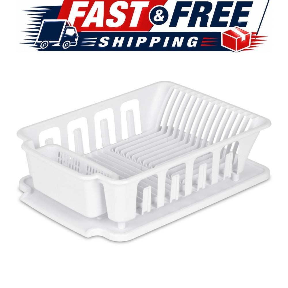 2-Piece Large Sink Set Dish Rack Drainer, White (18 L X 13 3/4″ W X 5 1/2″ H), 3
