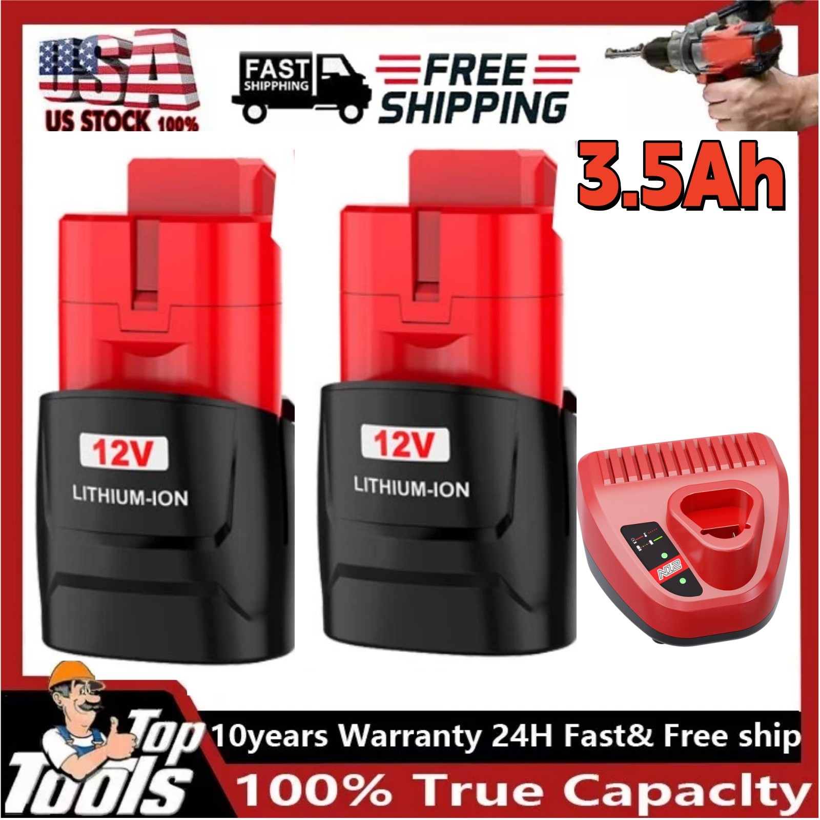 4-1pack 3.5AH Battery For Milwaukee for M12 Lithium Extended Capacity 48-11-2460