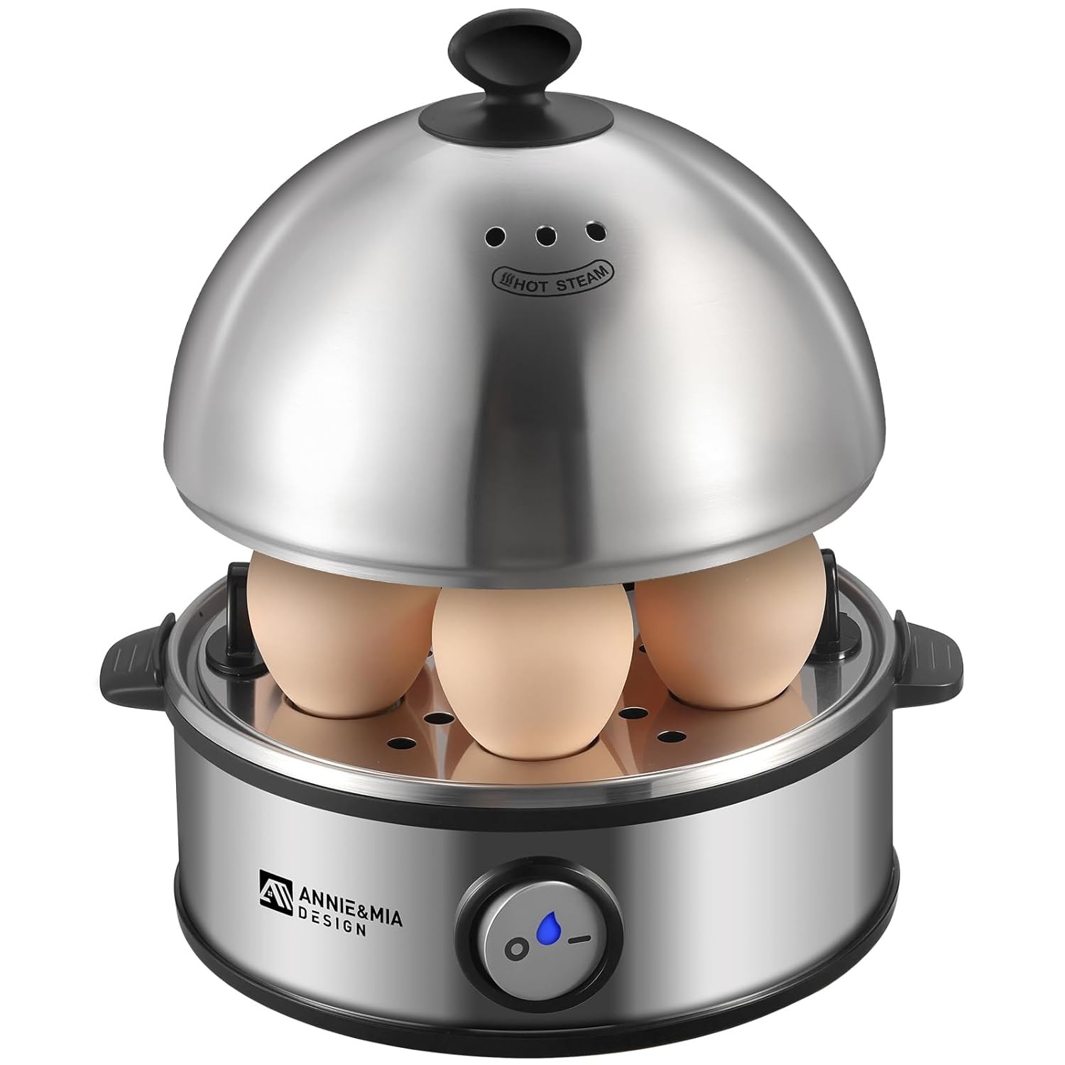 Annie & Mia Design Electric Egg Cooker, All Stainless Steel 7 Egg Capacity egg b