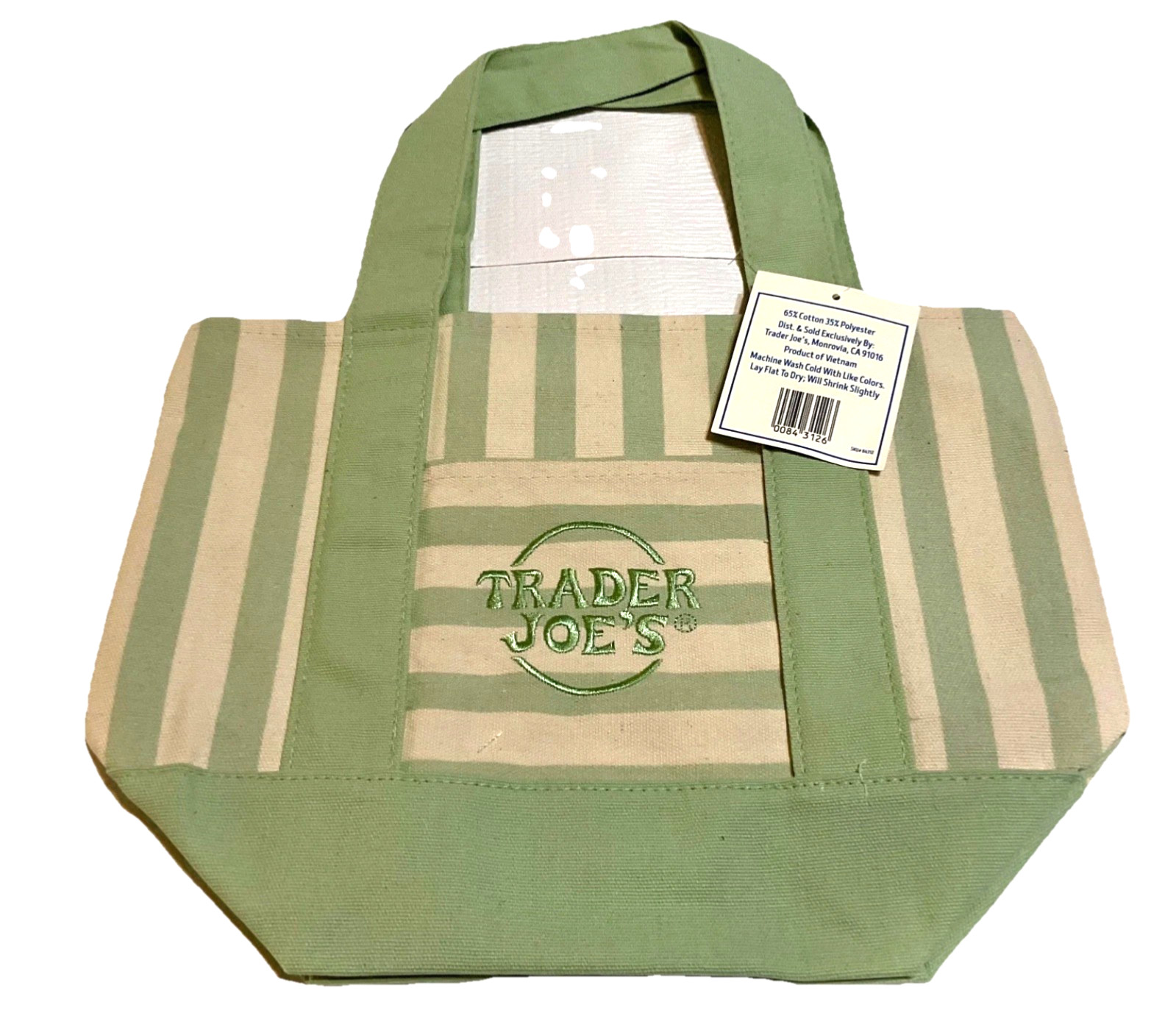 Trader Joe’s Mini Canvas Tote Bag-New Striped Brown/Green/Pink/Blue Reusable