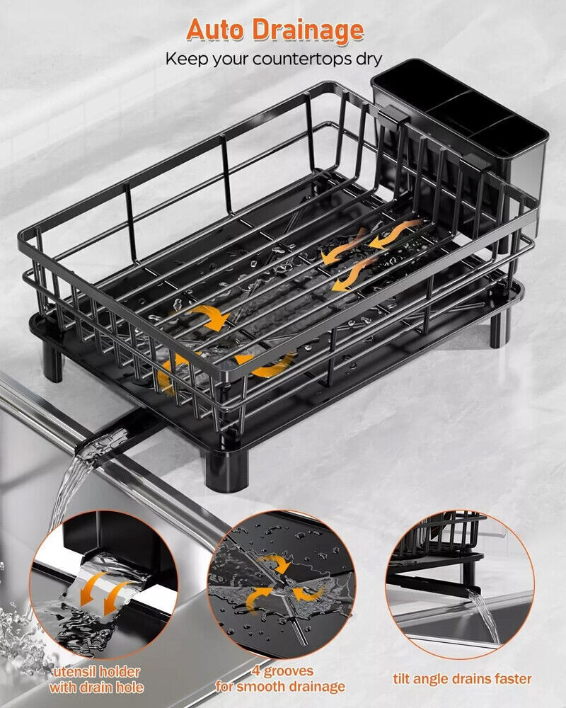 Over Sink Dish Drying Rack 2-Tier Stainless Steel Kitchen Shelf Cutlery Drainer