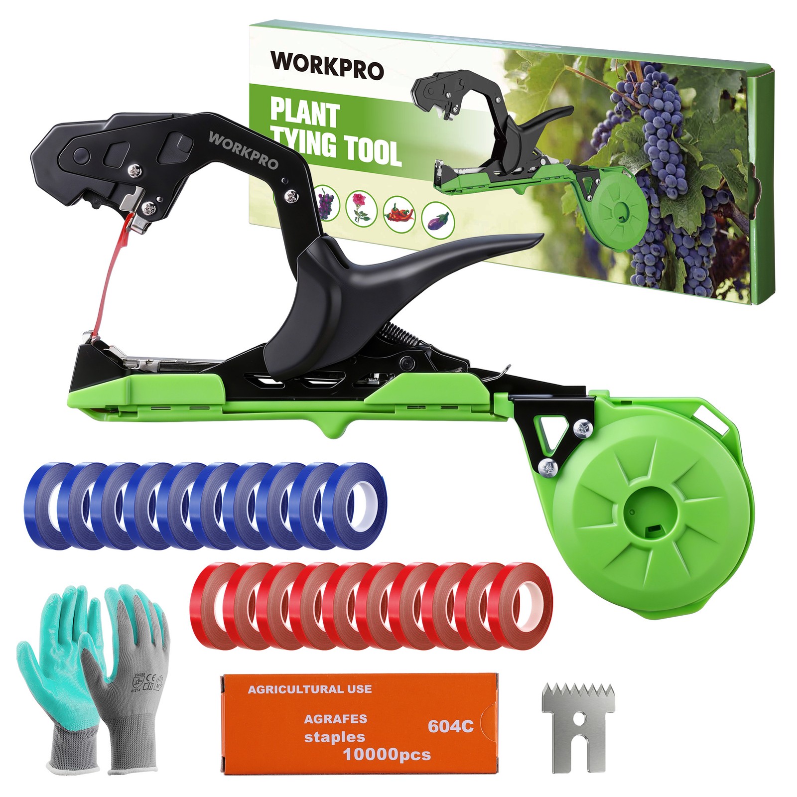 WORKPRO Plant Tying Machine Lightweight Tape Gun for Tying Vines & Support Plant