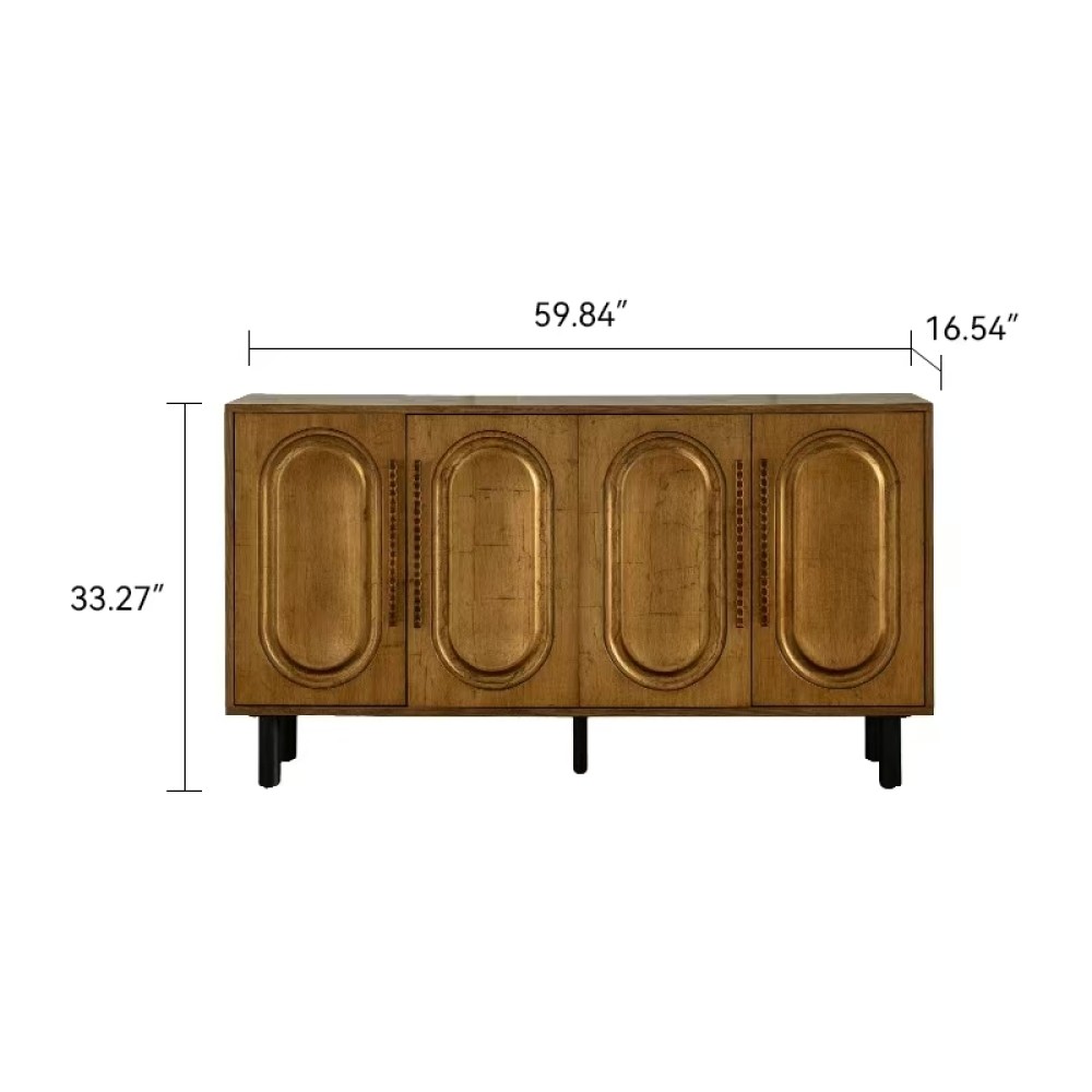 4 Door Sideboard Buffet Cabinet Solid Wood Arched Door Storage Console Table