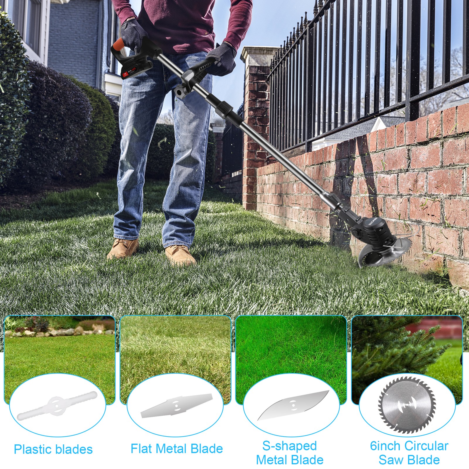 24V Cordless Weed Eater Electric Brush Cutter Lawn Edger Grass String Trimmer
