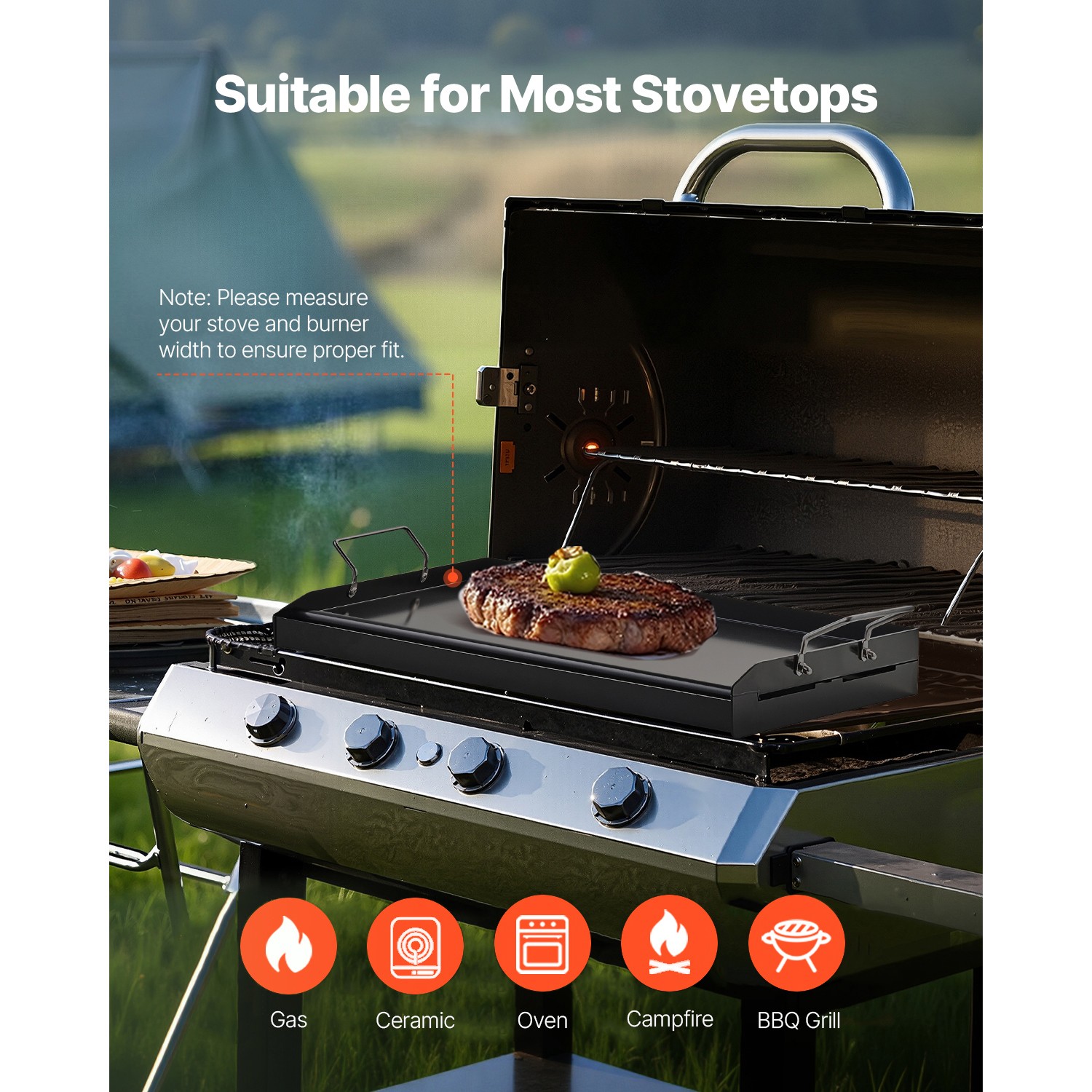 24×16 in Flat Top Griddle Carbon Steel Universal BBQ Grill Pan Cookware