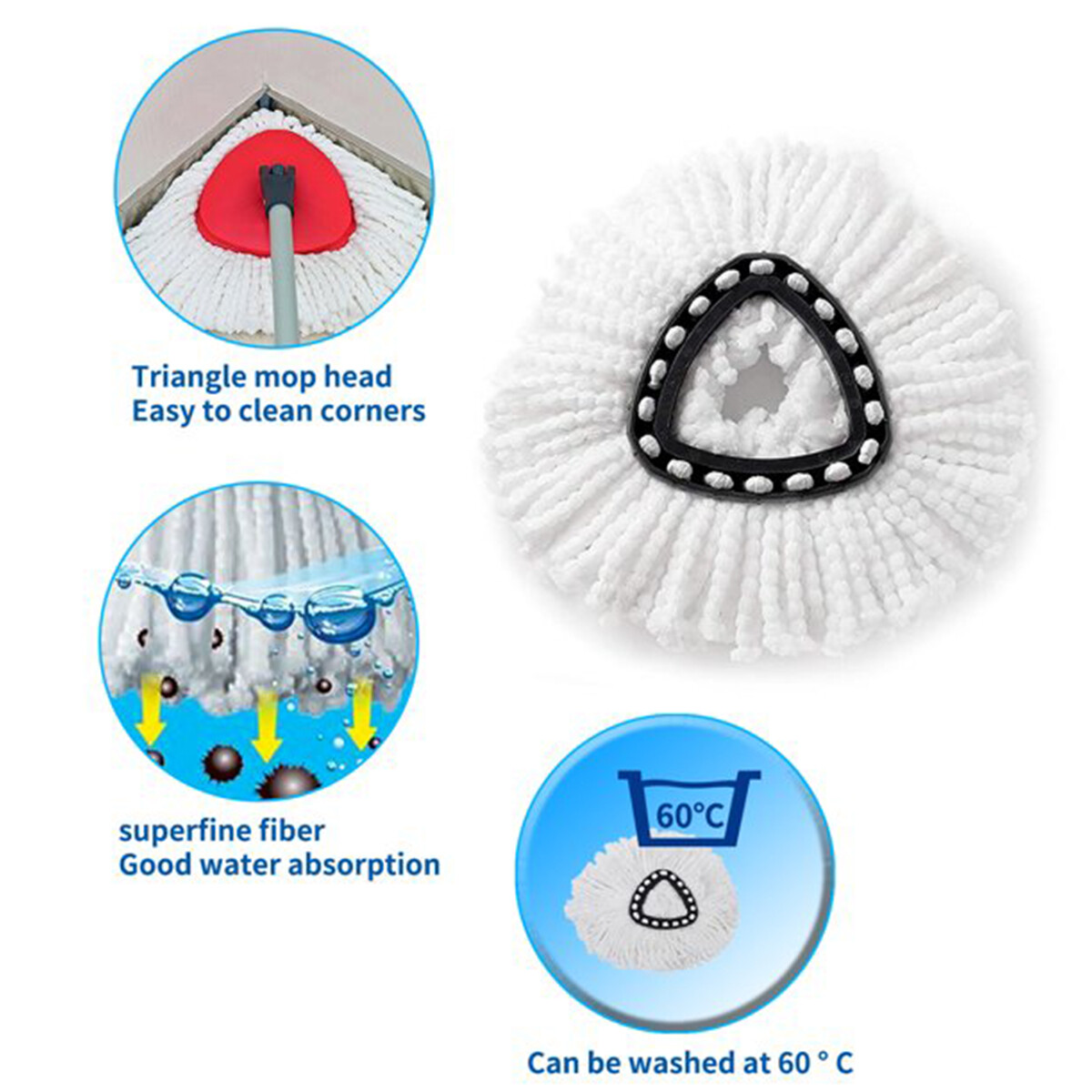 Replacement Microfiber Mop Head Easy Clean Wring Refill For O-Cedar Spin Mop