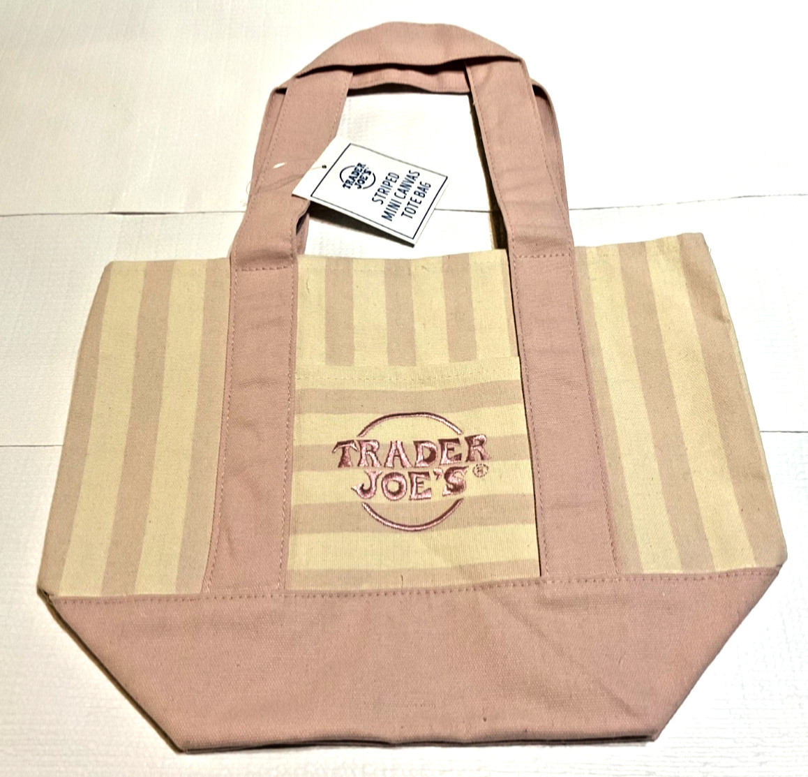 Trader Joe’s Mini Canvas Tote Bag-4 pack Striped Green, Pink, Blue, and Brown
