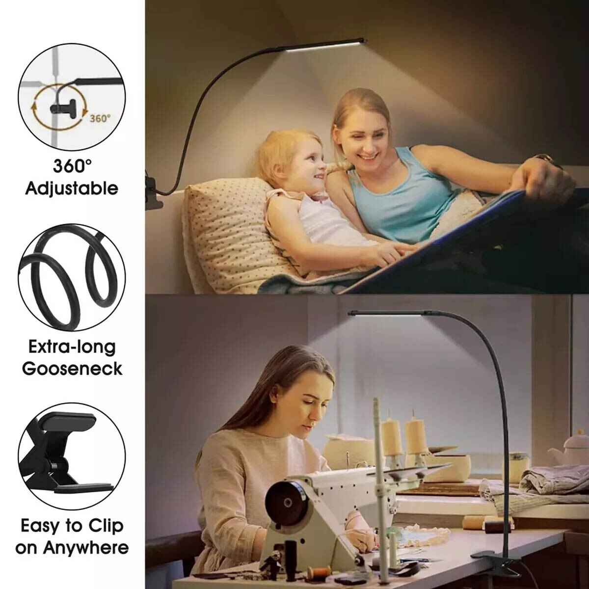 LED Desk Lamp Adjustable Swing Arm Lamp with Clamp Eye-Caring Reading Desk Light
