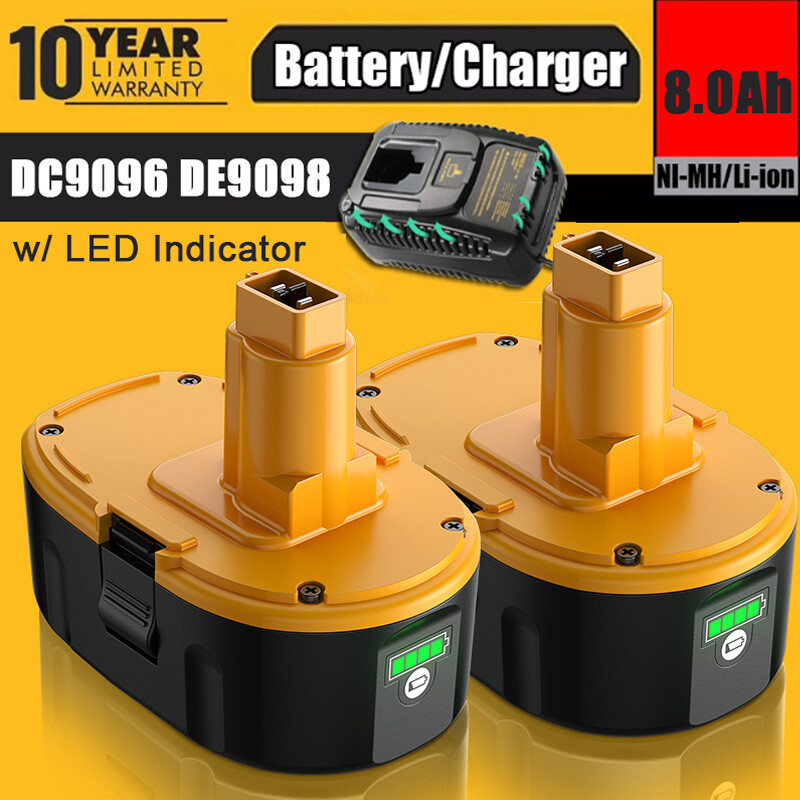 PACK 8.0Ah 18V For Dewalt 18 VOLT DC9096 DC9099 Li-ion Battery DC9096-2/Charger