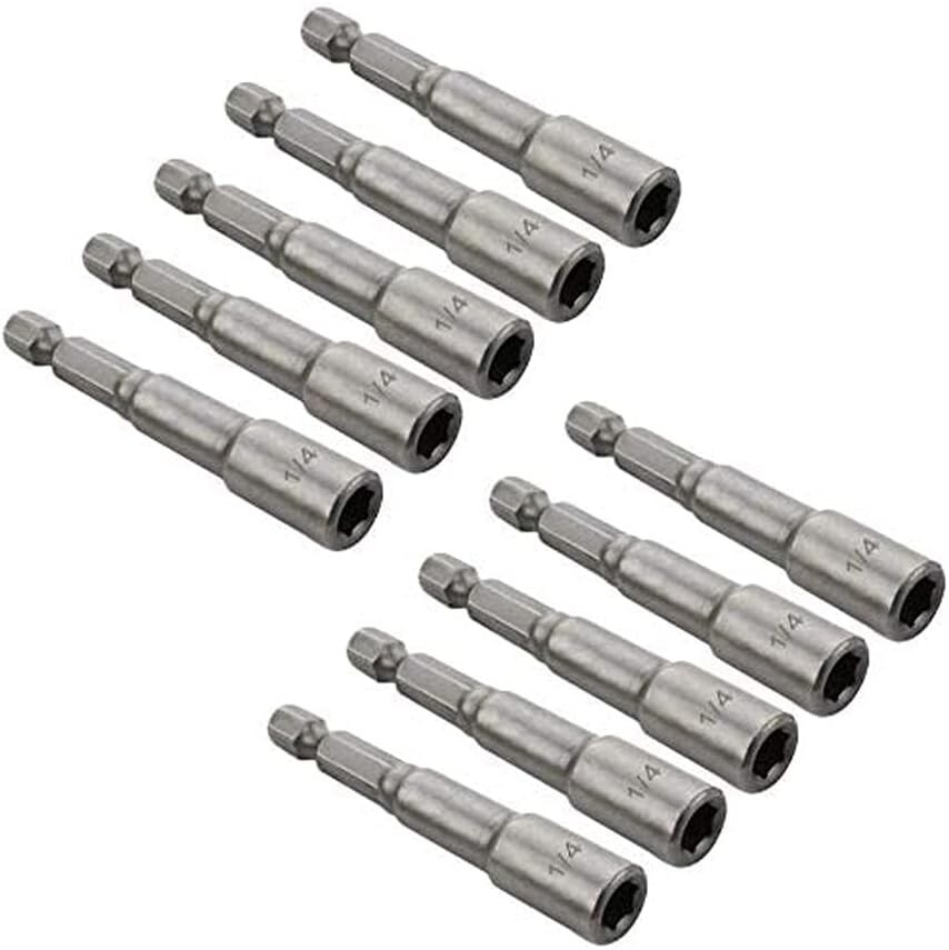 10Pcs 1/4” Hex Shank Magnetic Power Nut Driver Bit Sets, Quick Change Socket Nu