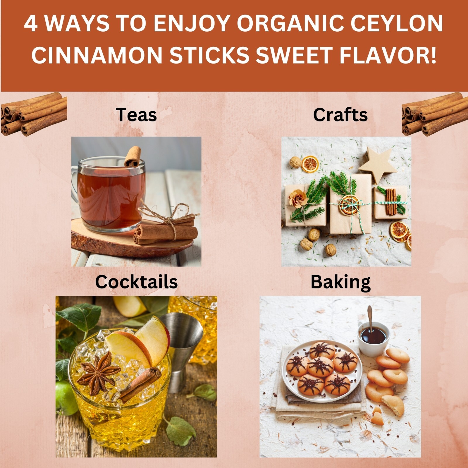 Organic Ceylon Cinnamon Sticks –16 OZ, 3.5″ True Cinnamon Quills, USDA Organic