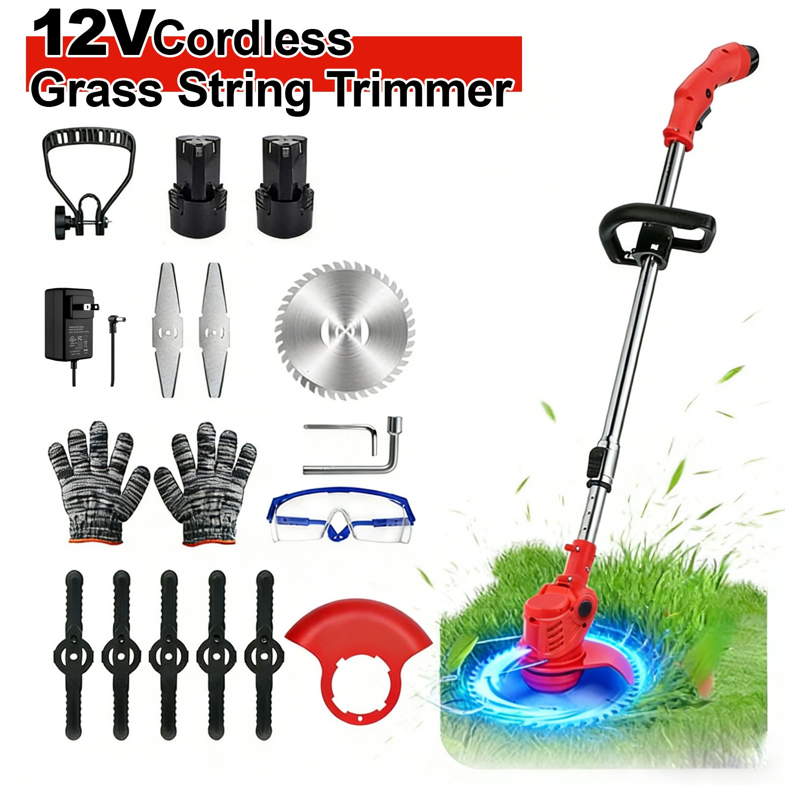 Electric Cordless Grass String Trimmer Lawn Edger Weed Wacker Cutter + 2 Battery