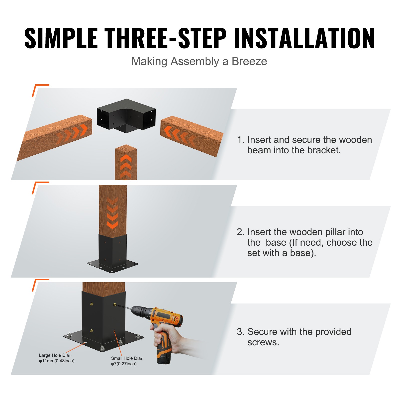 4”x4” Pergola Bracket Kit inner 3.6×3.6 3-Way Woodworks DIY Post 4 pcs