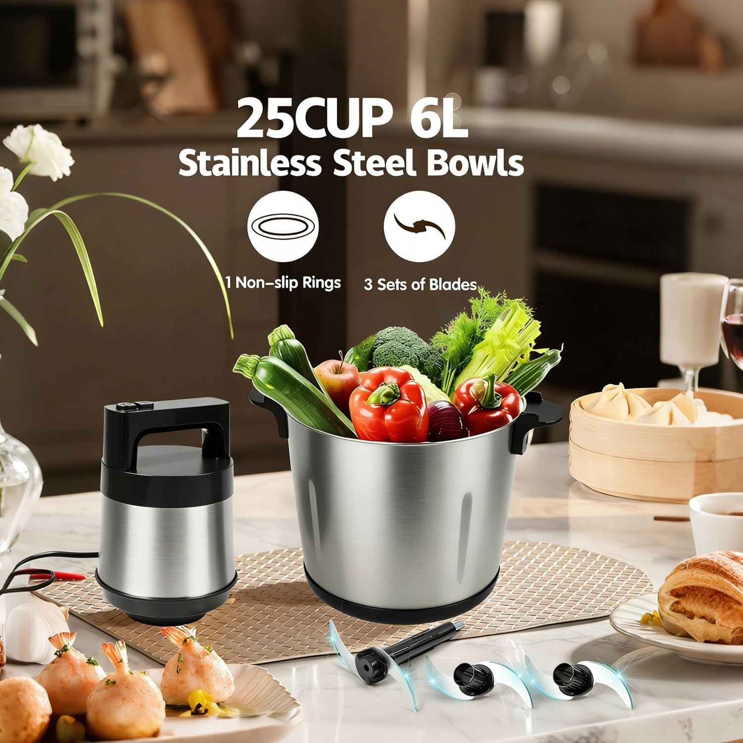 Versatile 6L Food Grinder with Dual Speed Control & Dishwasher Safe Parts