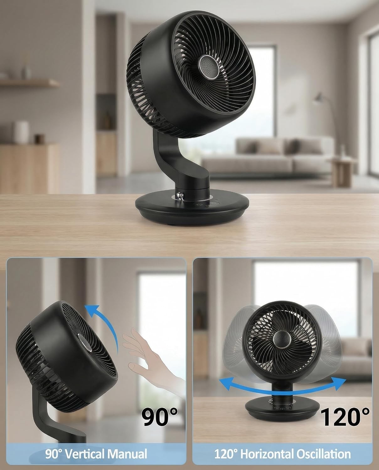 GAIITIR Desk Fan for Office,Oscillating Air Circulator Fan,30dB Quiet,12H Runtim