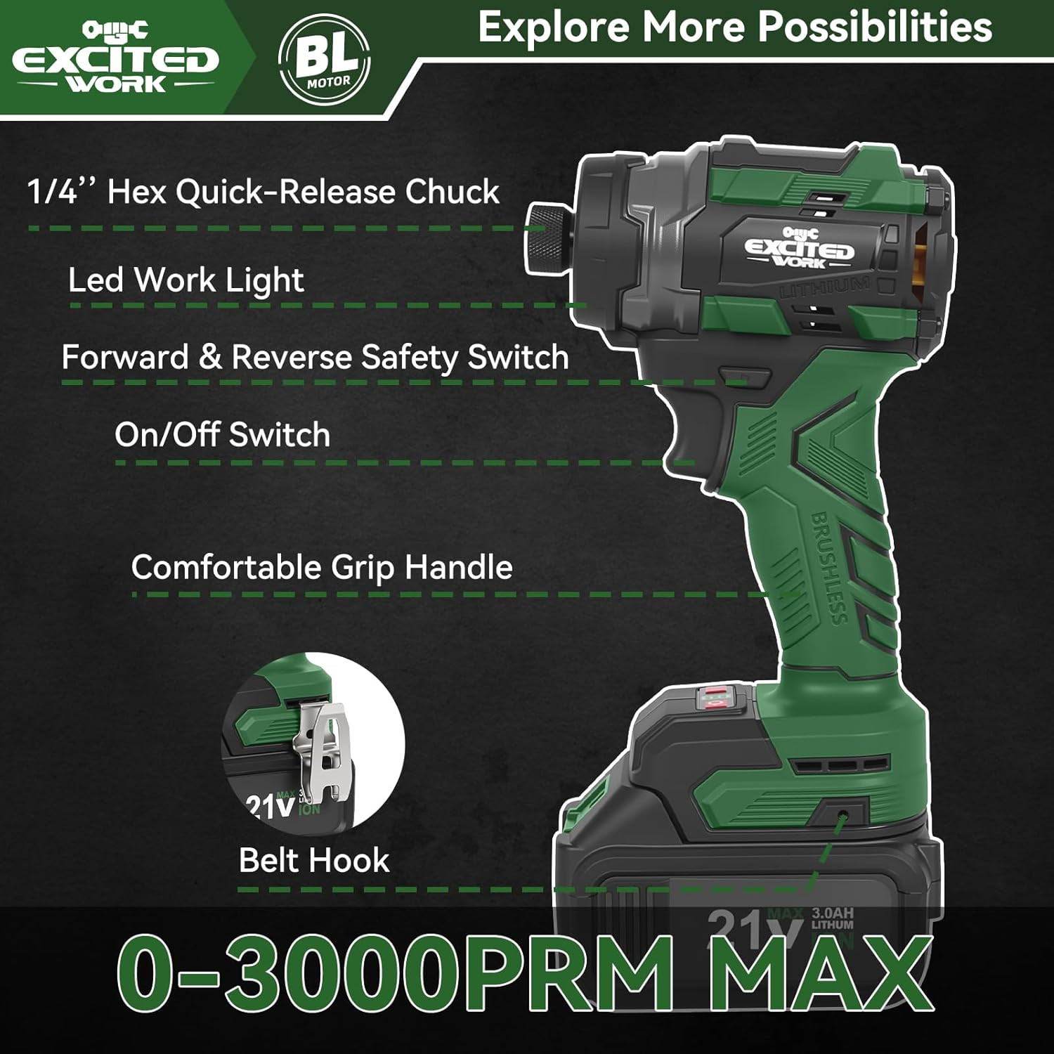 21V Brushless Impact Screwdriver, 230Nm Electric Cordless Driver Set with Dual