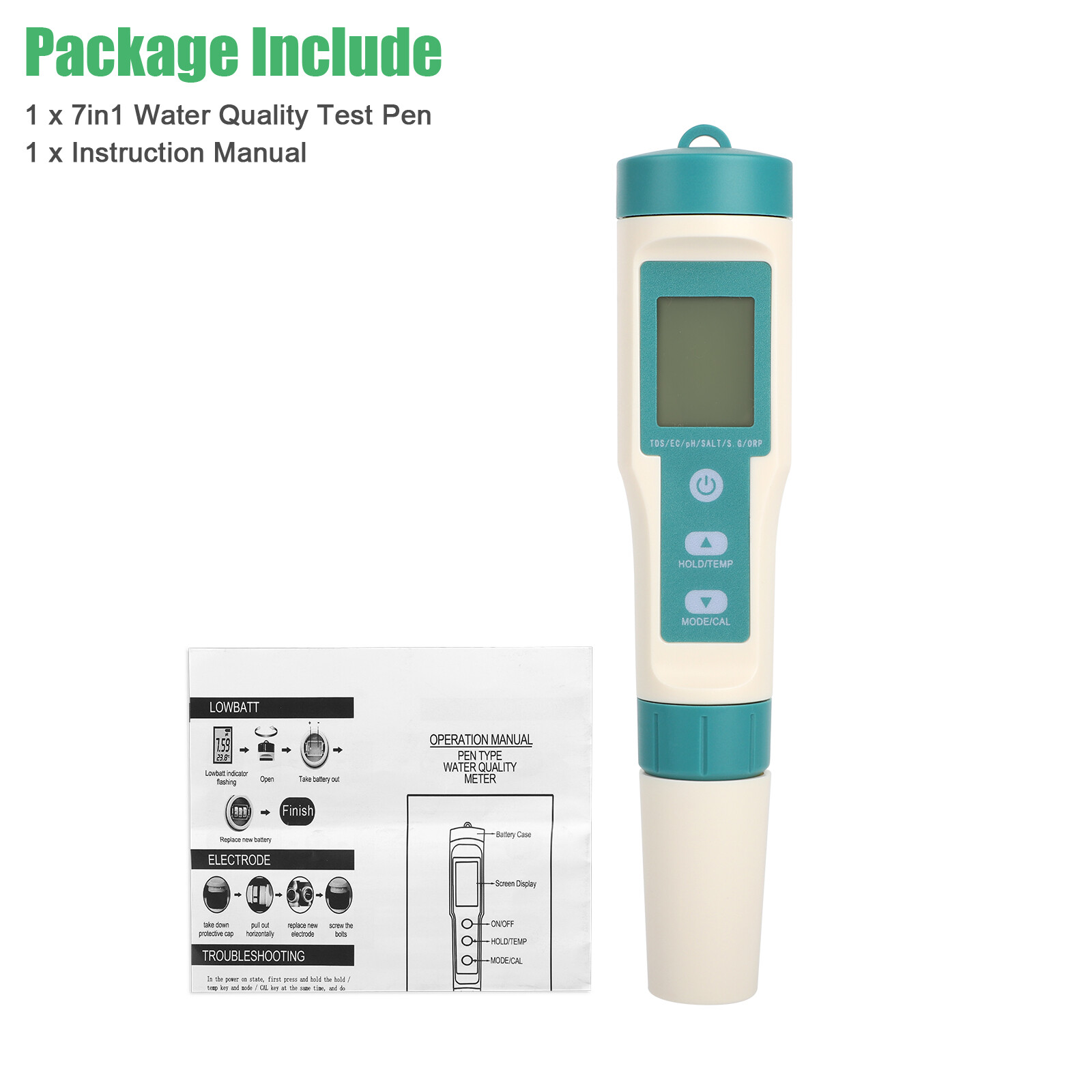 7 in 1 Digital LCD PH/TDS/EC/ORP/TEMP/SG/Salinity Water Quality Tester Meter Pen