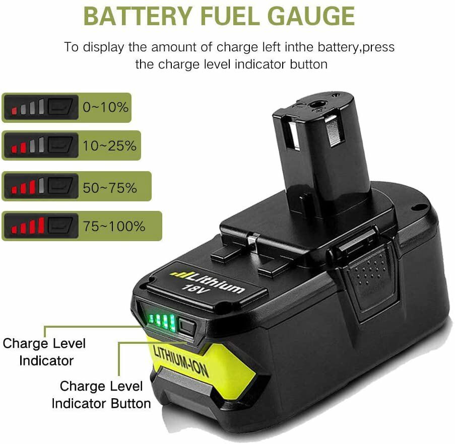 5.0Ah 18V Battery For RYOBI 18 Volt P108 One Plus High Capacity Lithium-Ion P102