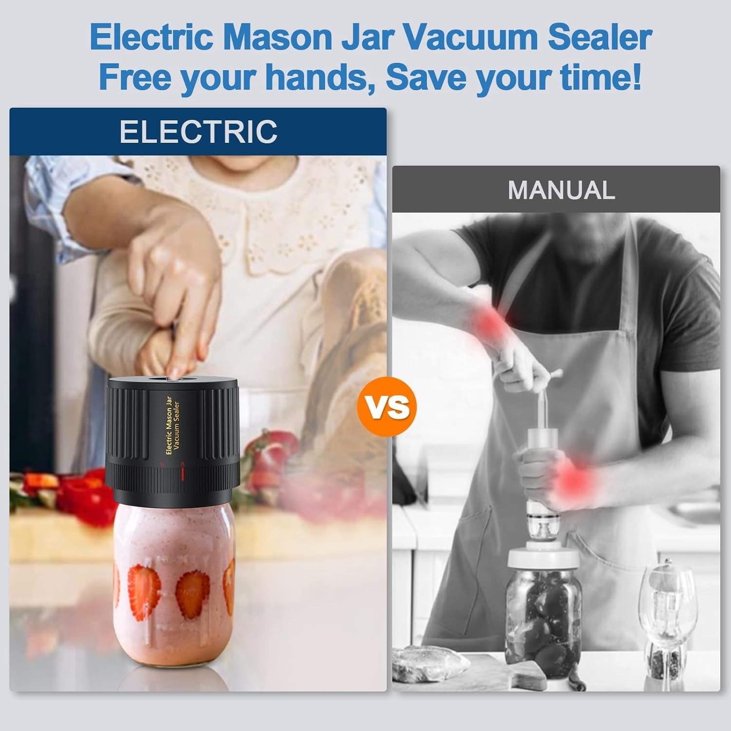 Electric Mason Jar Vacuum Sealer Kit Wide & Regular Mouth for Mason Jars Lid
