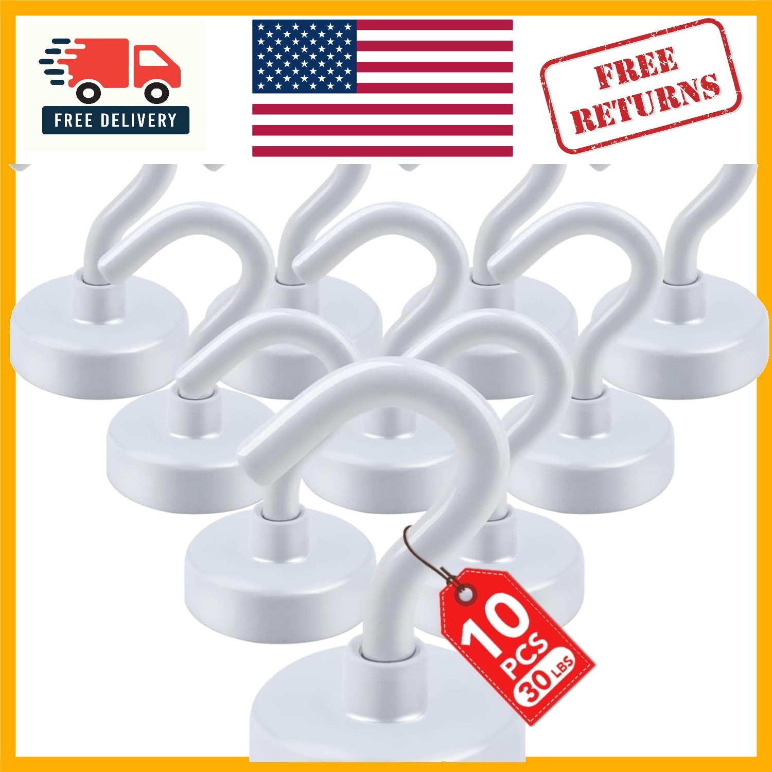 Stainless Steel Magnetic Hooks – 10 Pack, 30lbs Capacity for All Your Needs