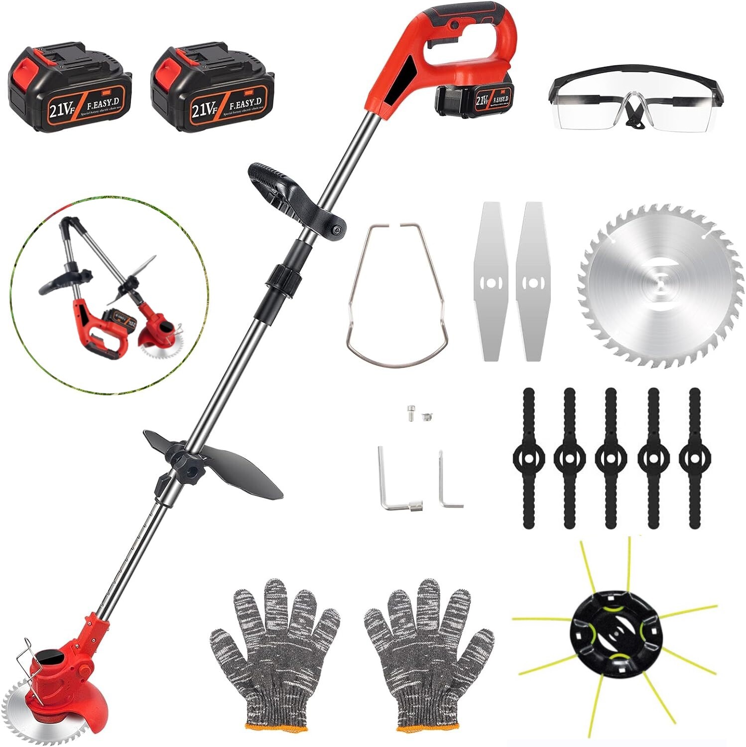 Electric Cordless Grass String Trimmer Lawn Edger Weed Wacker Cutter + 2 Battery