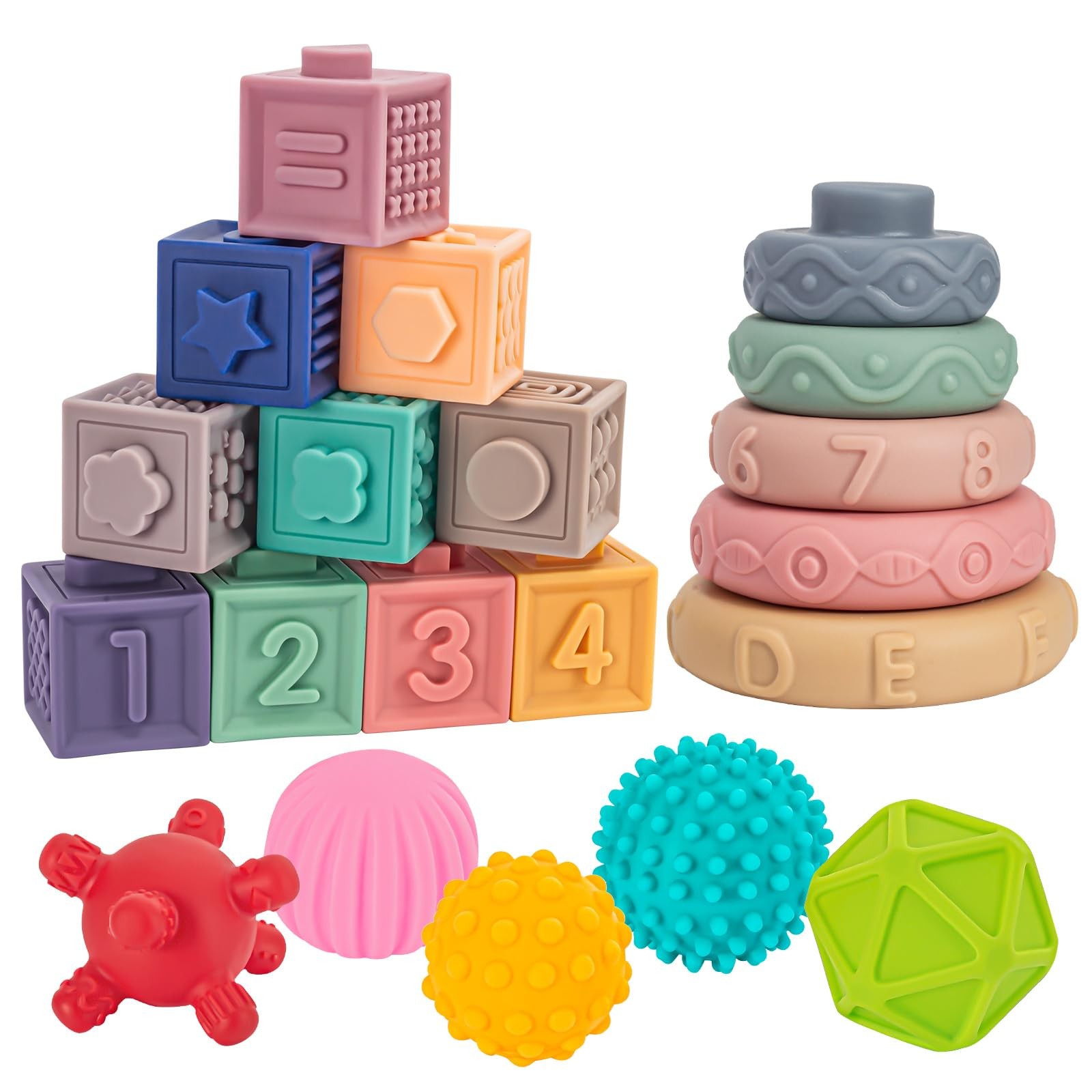 SpringFlower 3 in 1 Montessori Toys for Babies 0-3-6-12 Months, Soft Baby Teethi