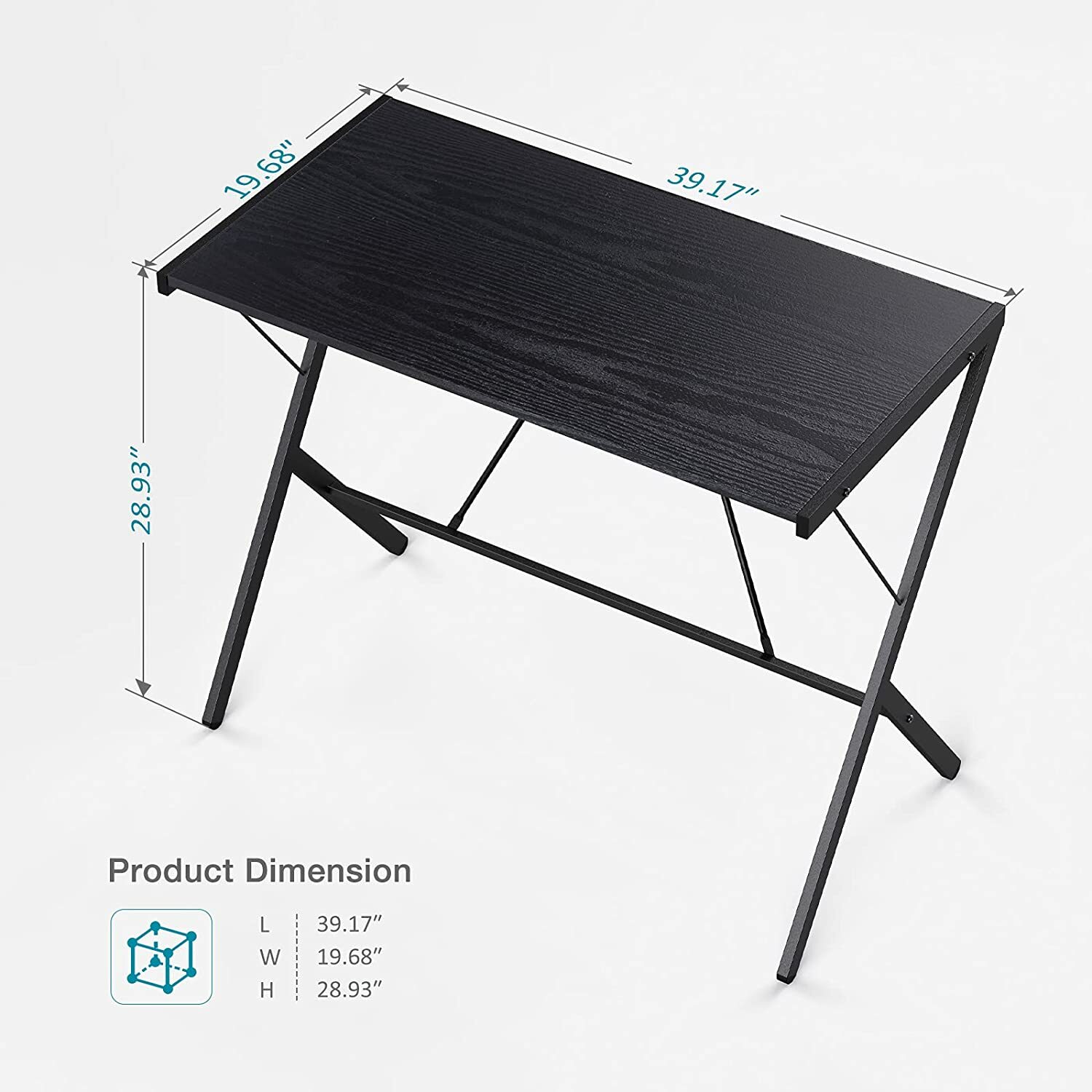 Mehoom Modern Metal Study Desk for Home Office, Table, Black, 35.4″
