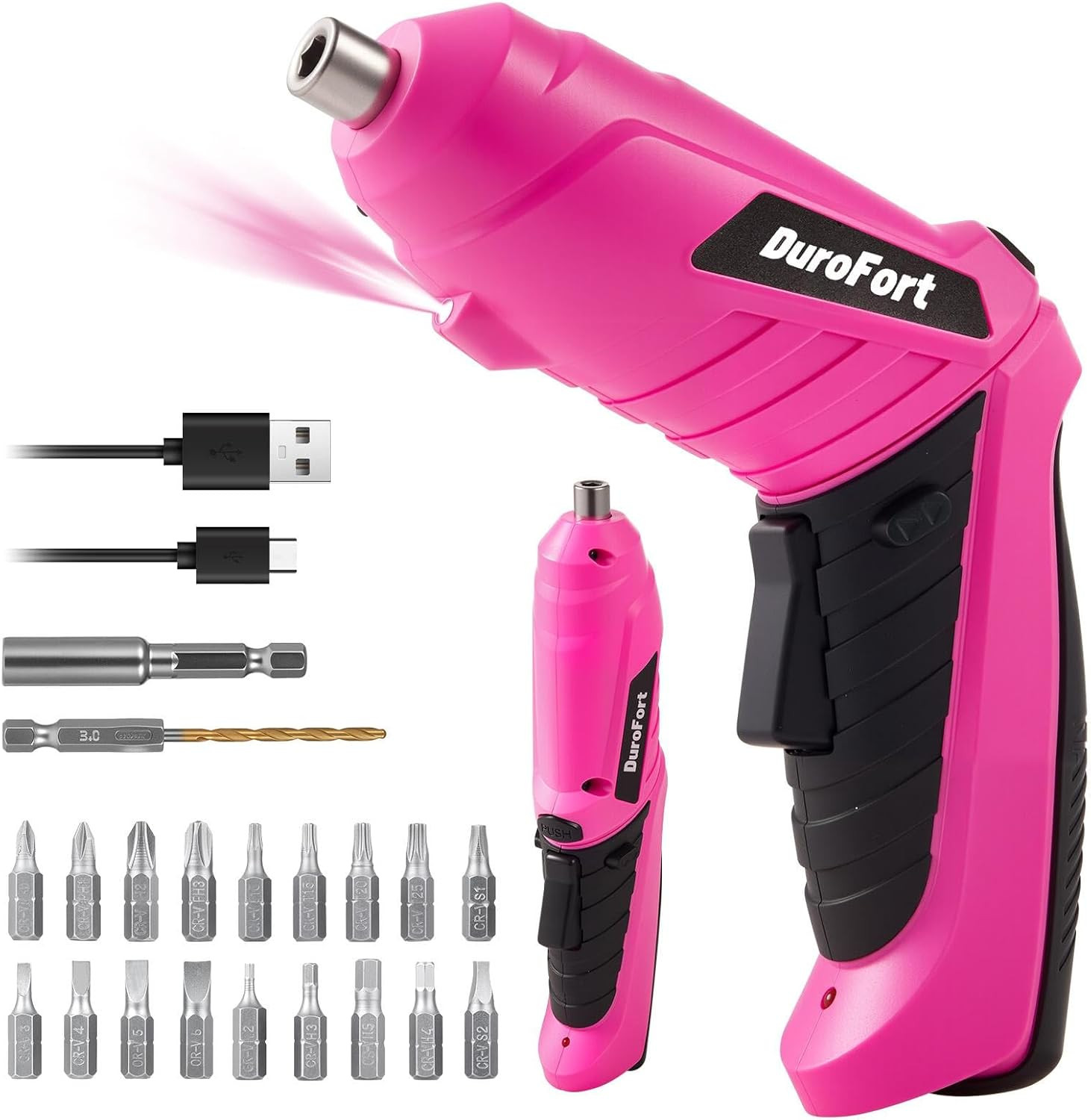 Pink Cordless Electric Screwdriver Set, 3.7V Rechargeable Small Electric Drill w