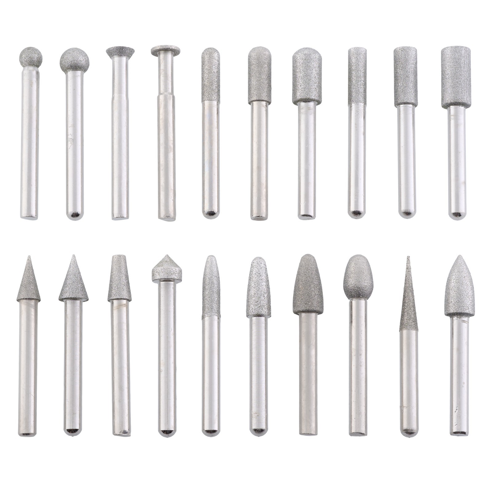 20Pcs Electroplated Diamond Grinding Bit Set Carving Rotary Burr for Die Grinder