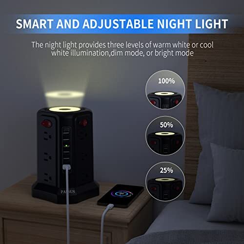 Surge Protector Power Strip Tower with 5 USB Ports and Night Assorted Styles