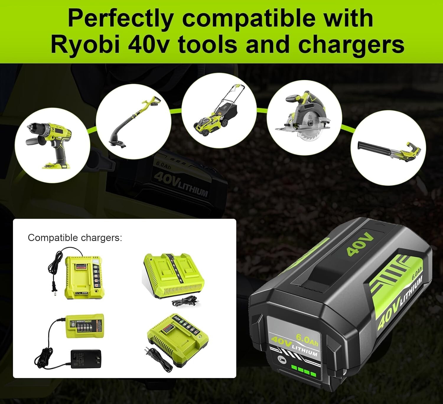 6000mAh Battery or Rapid Charger For Ryobi 40 Volt Lithium OP4050 OP40602 Tool