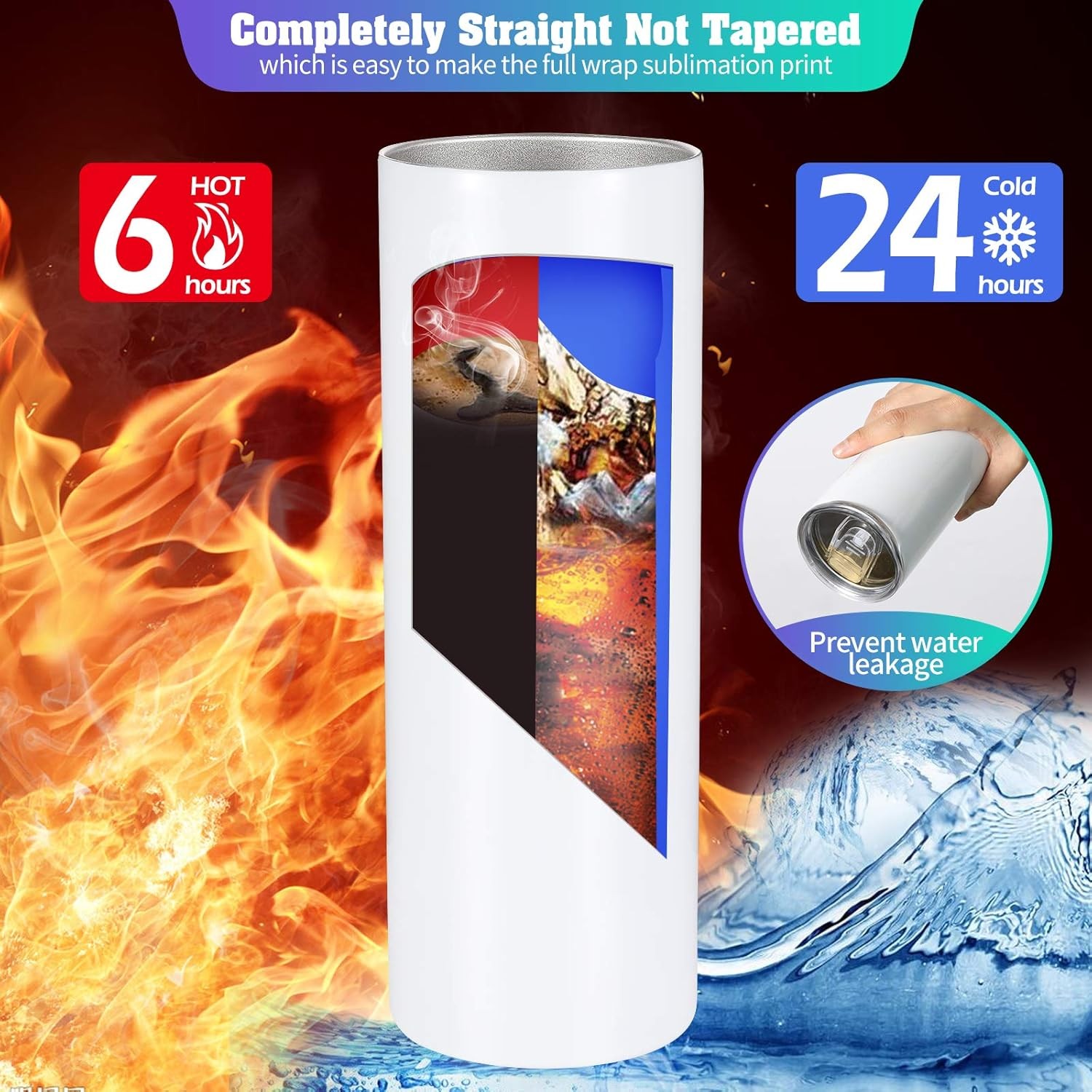 6 Pack Straight Sublimation Tumblers Bulk Blank 20oz Stainless Steel White