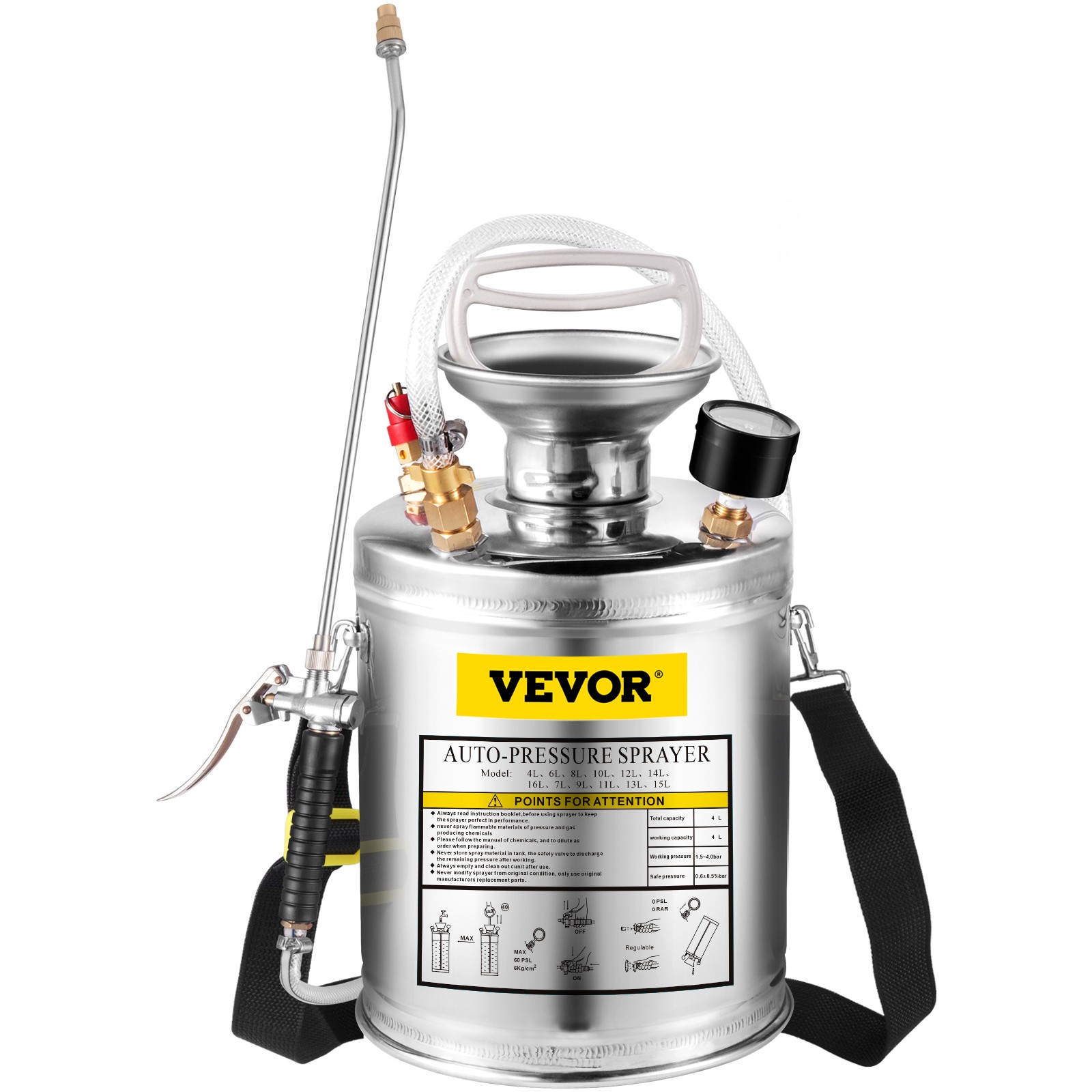 VEVOR St. Steel Pest Control Sprayer Handheld Pumped Garden Cleaning 1 Gallon