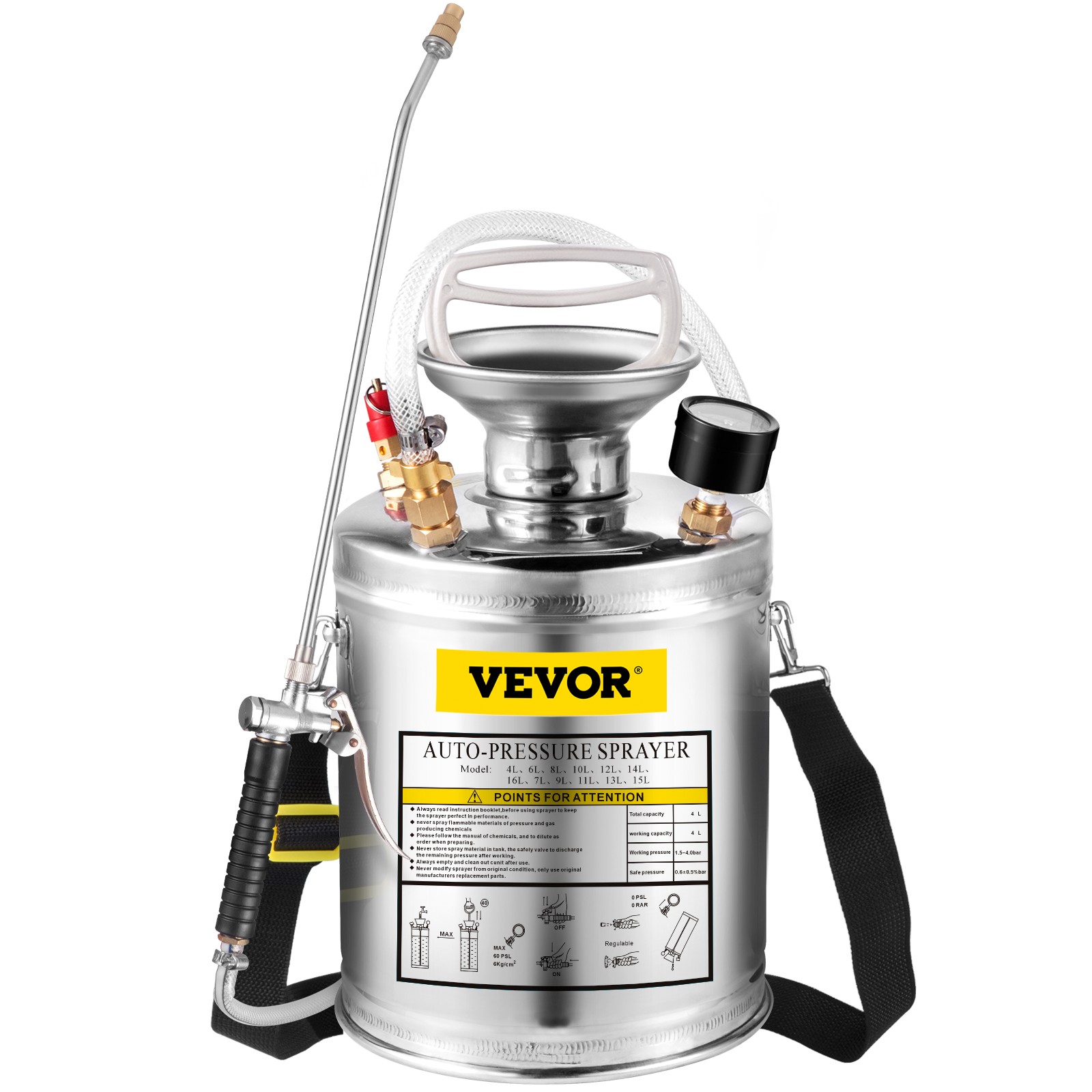 VEVOR St. Steel Pest Control Sprayer Handheld Pumped Garden Cleaning 1 Gallon