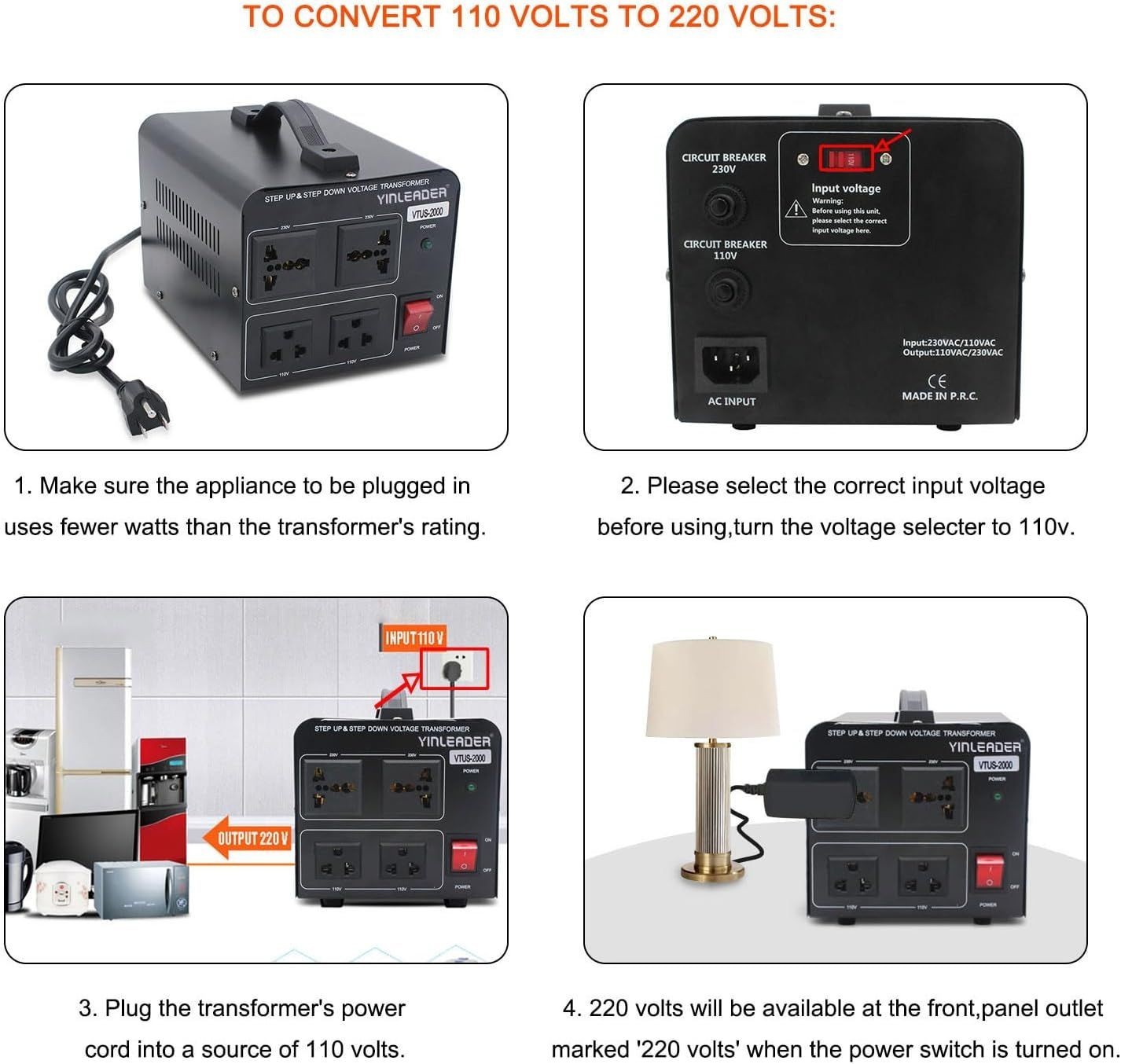 2000W Voltage Converter Transformer – 110V-220V & 220V-110V Dual Direction