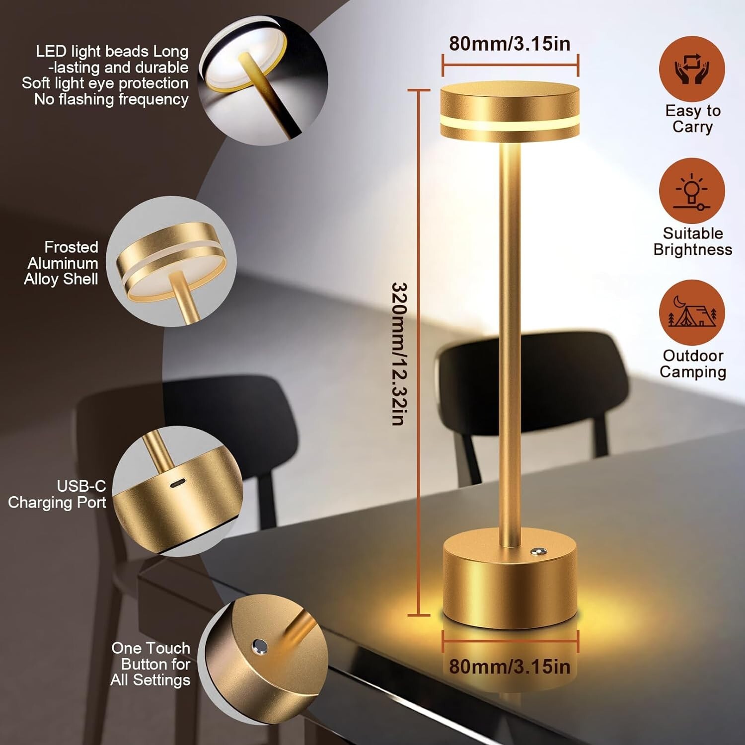 Cordless Table Lamp Portable Battery Powered LED Desk Lamps USB Rechargeable US