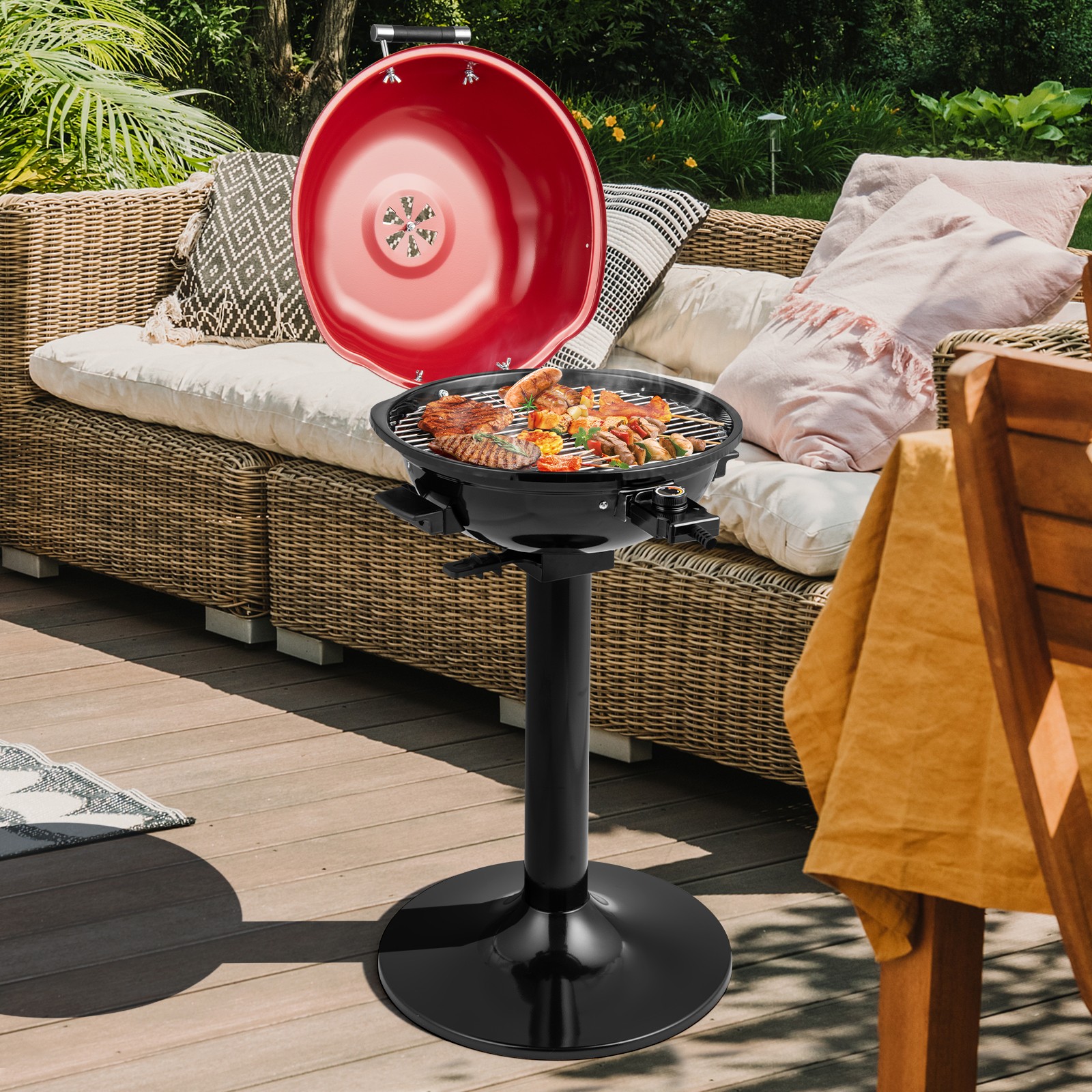 Portable 1600W Electric BBQ Grill w/ Temperature Control & Grease Collector Red