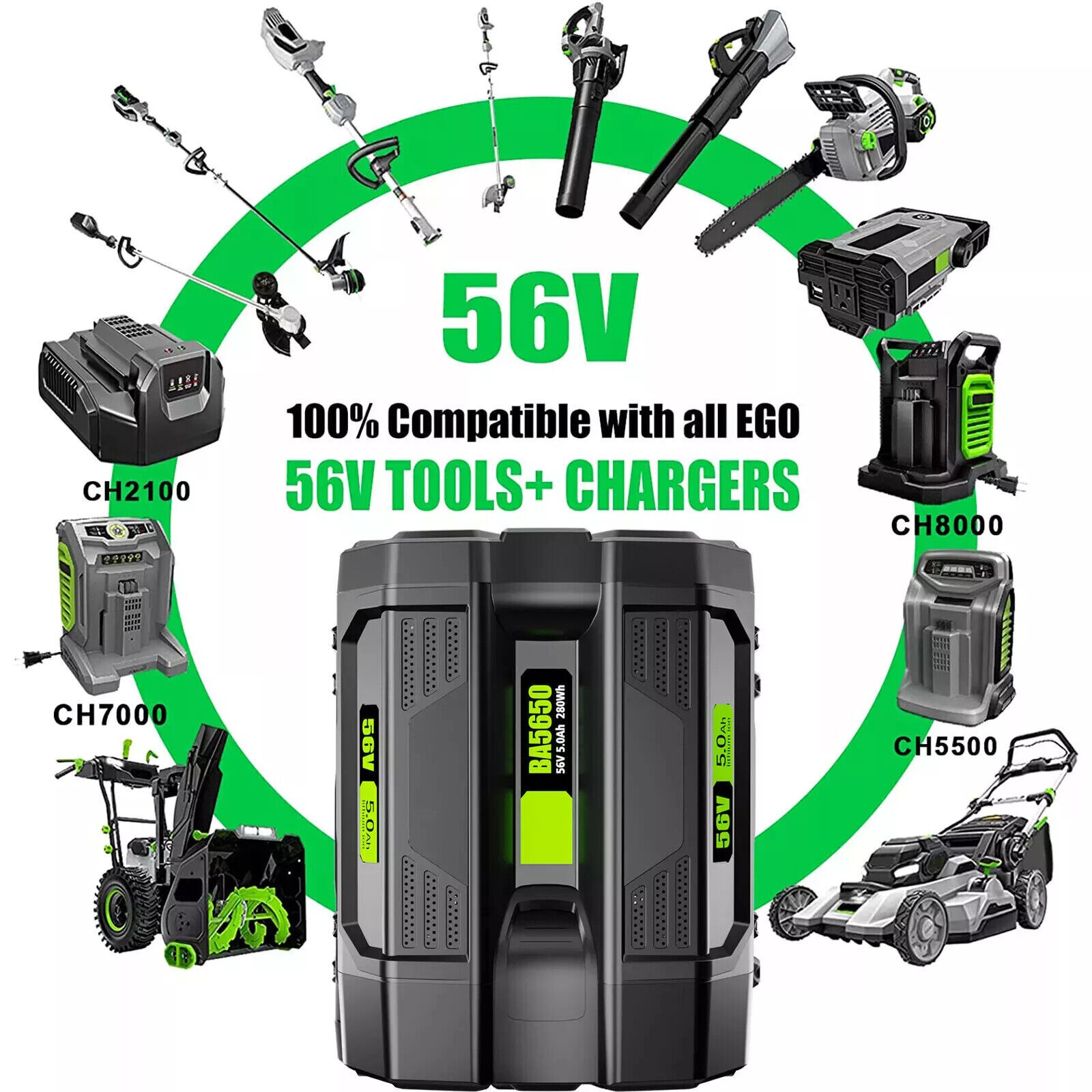 56V 7500mAh Power Battery For EGO Rechargerable BA1400T BA2800 BA4200T BA5600T