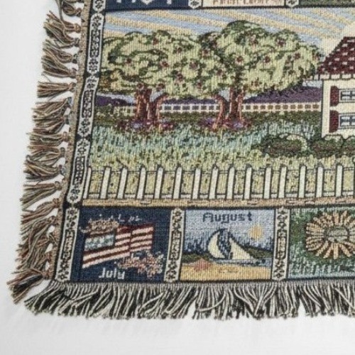 Vintage 12 Months of the Year Woven Tapestry 38″ x 21″ Cottagecore Wall Hanging